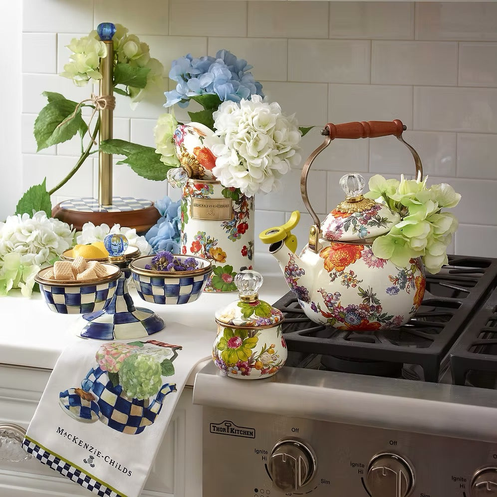 Mackenzie-Childs Hydrangea Tea Kettle Dish Towel