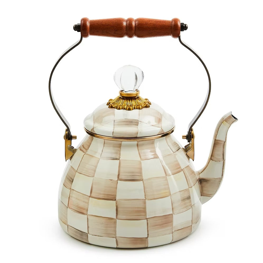 Mackenzie-Childs Mocha Check 2 Quart Tea Kettle