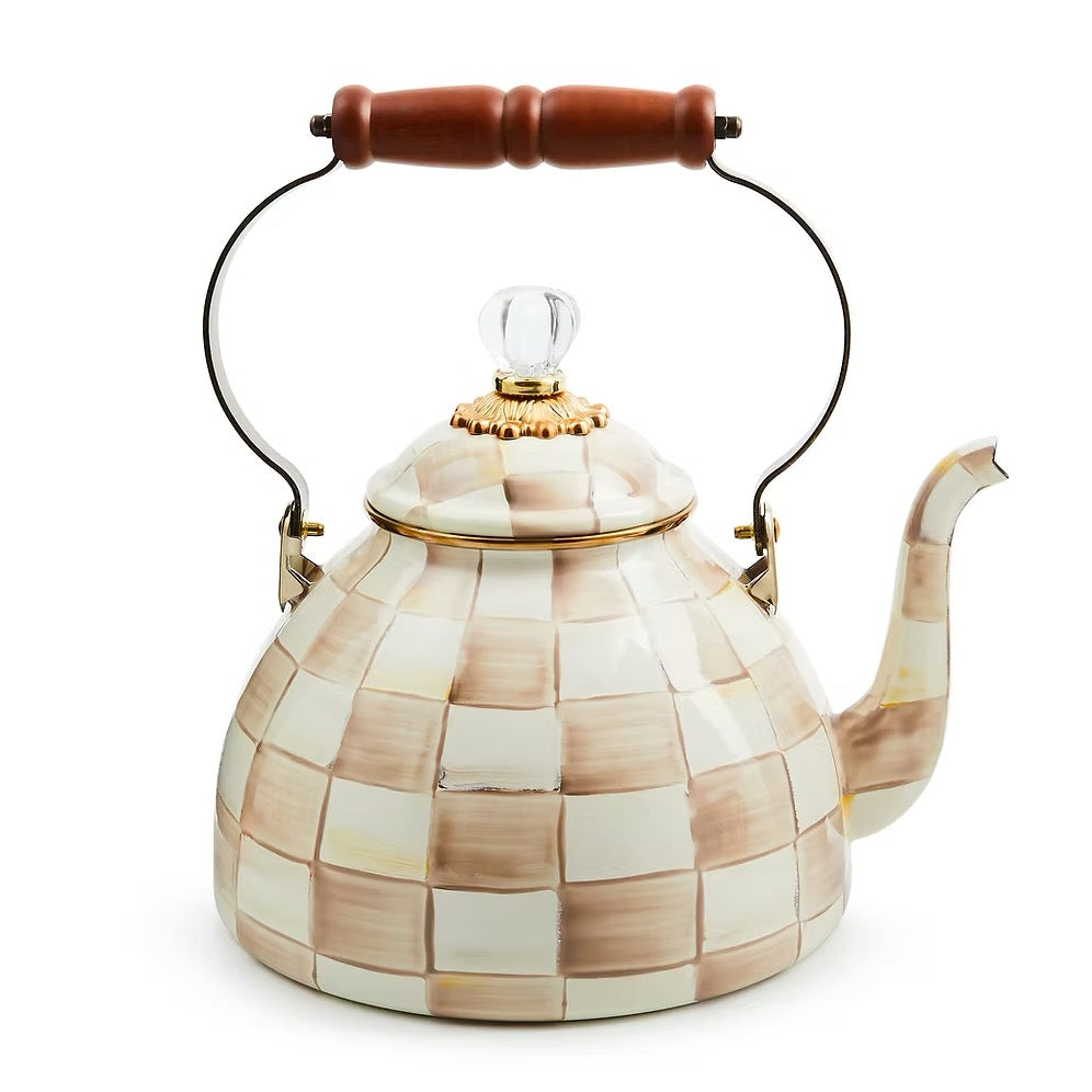 Mackenzie-Childs Mocha Check 3 Quart Tea Kettle