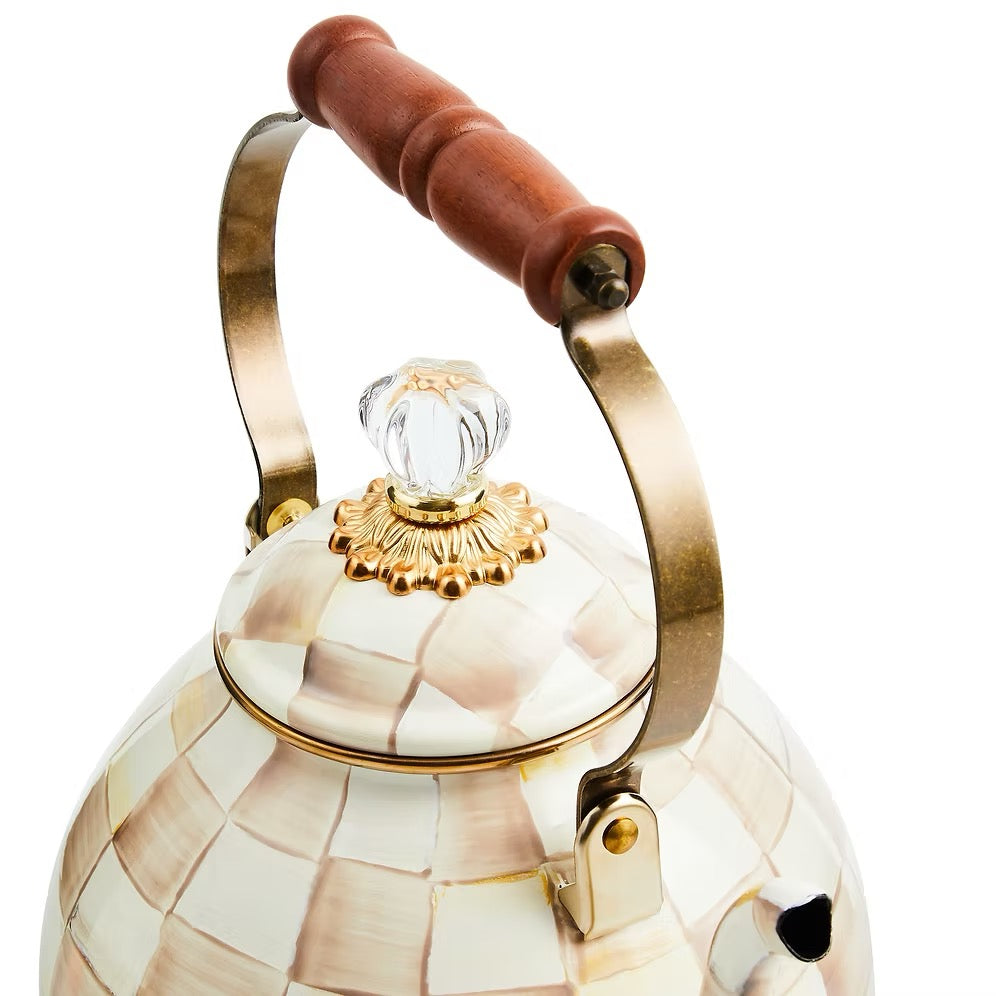 Mackenzie-Childs Mocha Check 3 Quart Tea Kettle