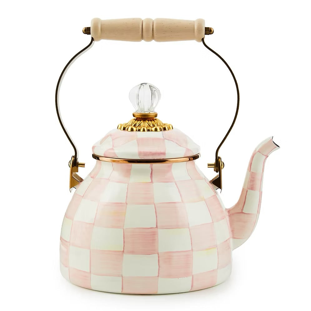 Mackenzie-Childs Rosy Check Enamel Tea Kettle - 2 Quart