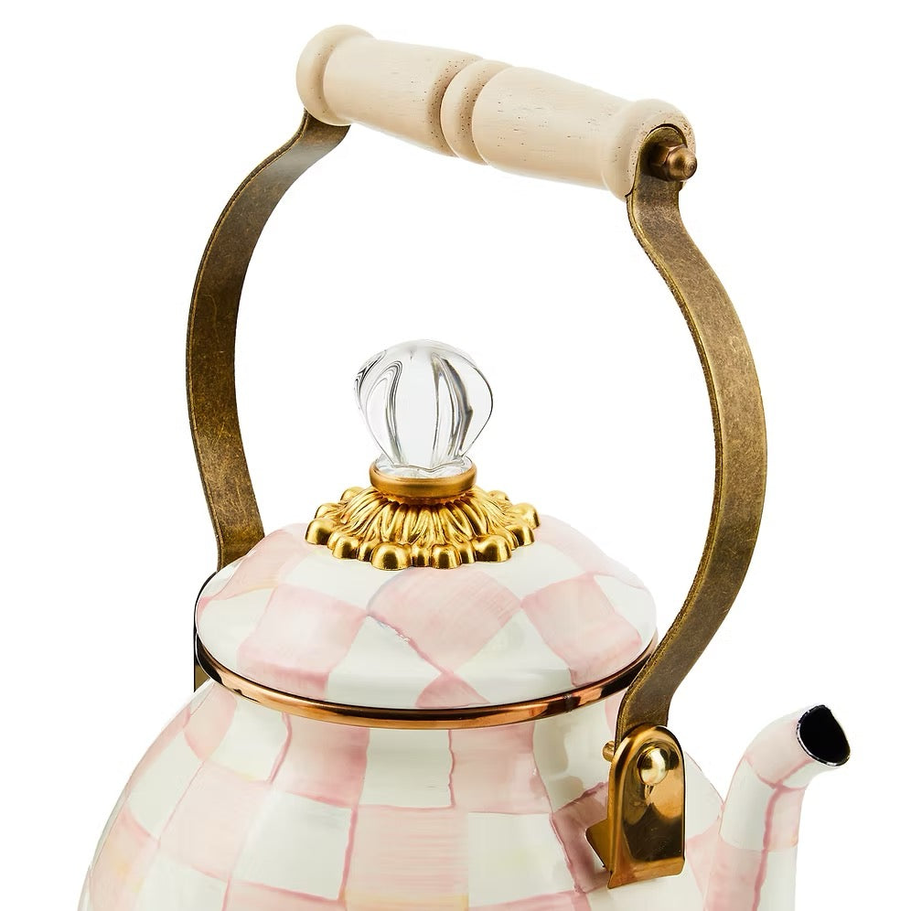 Mackenzie-Childs Rosy Check Enamel Tea Kettle - 2 Quart