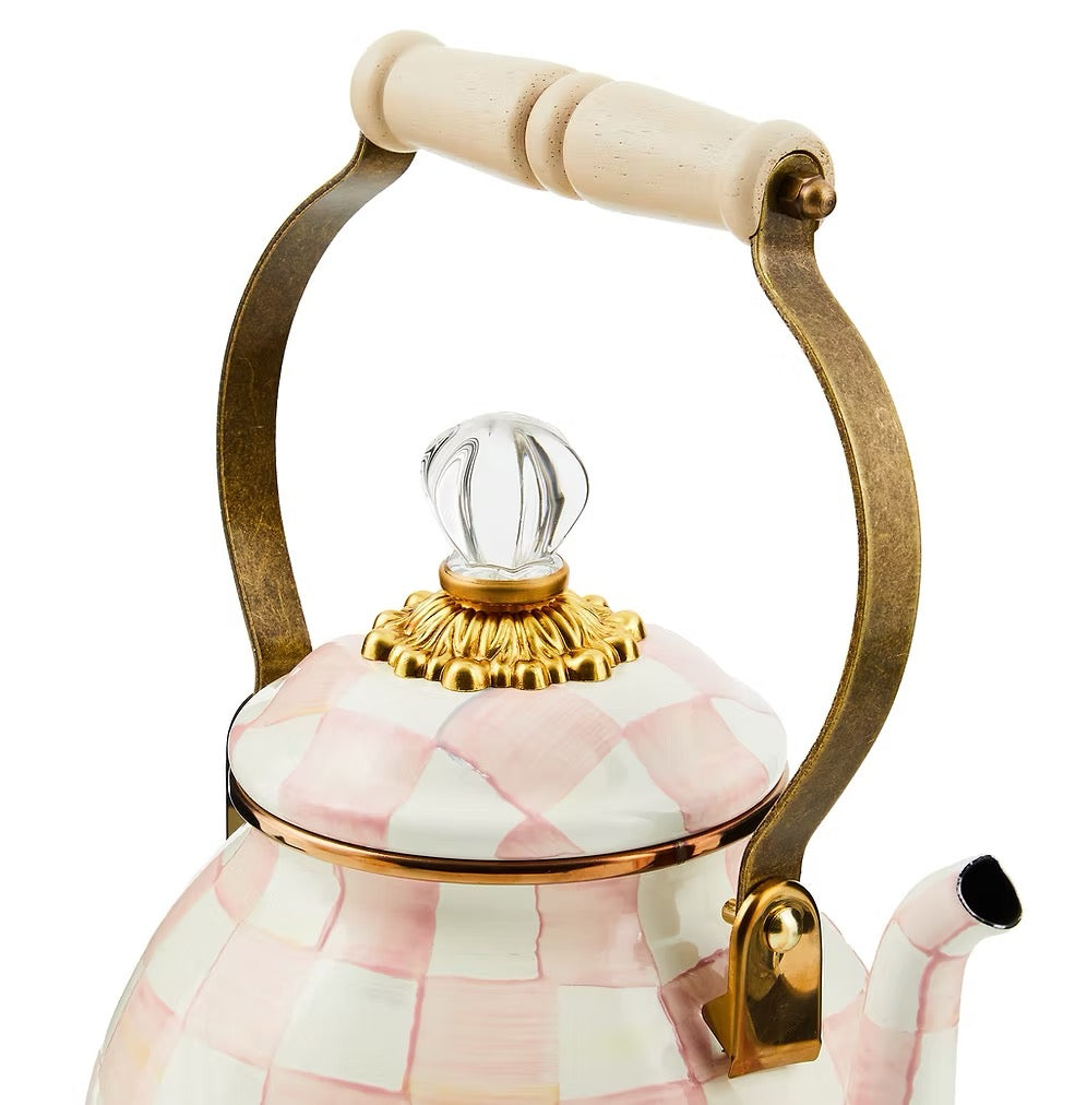 Mackenzie-Childs Rosy Check Enamel Tea Kettle - 3 Quart