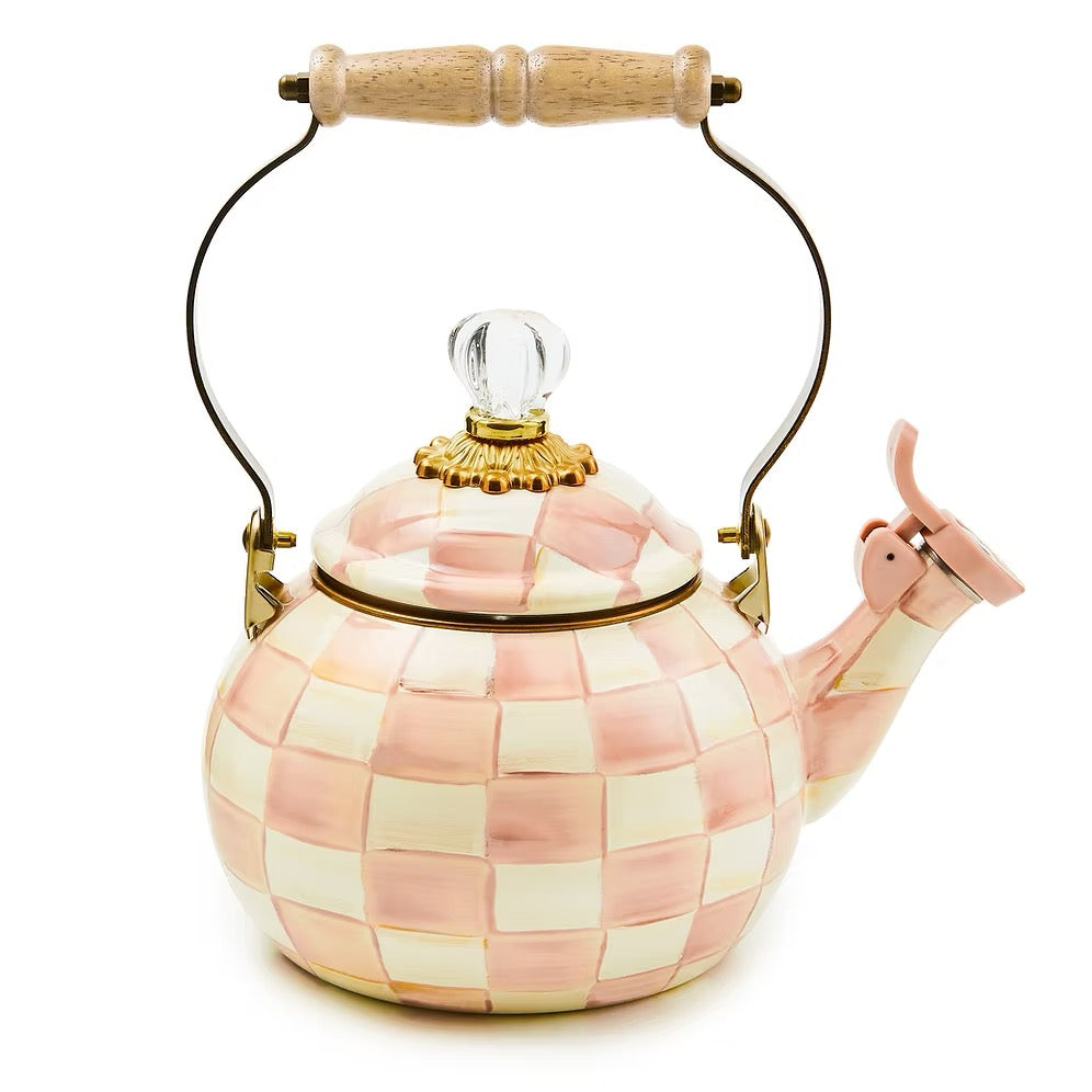 Mackenzie-Childs Rosy Check Whistling Tea Kettle