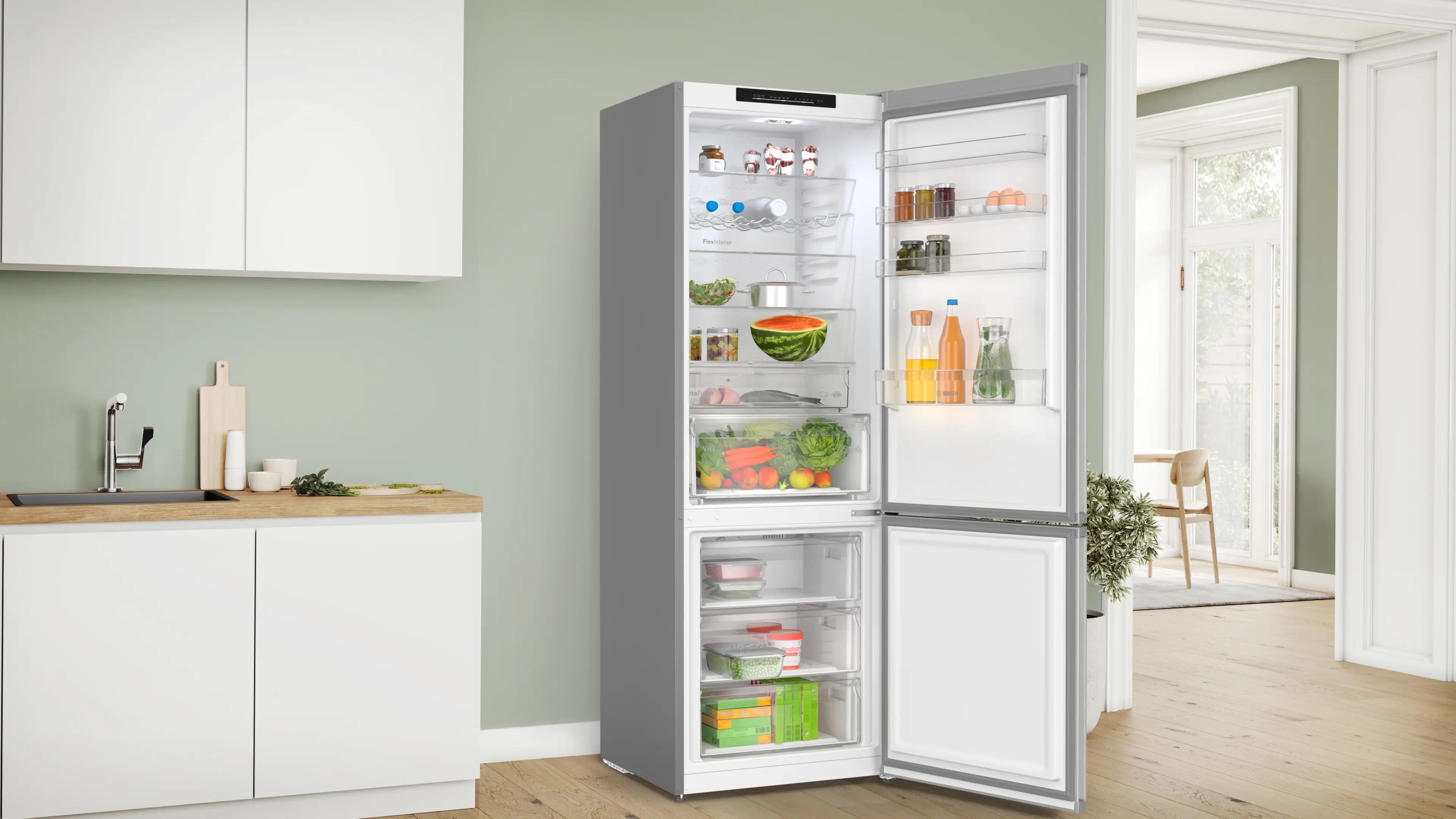 Bosch Series 4 Free-standing fridge-freezer 203 x 70 cm Stainless steel look - KGN492LDFG