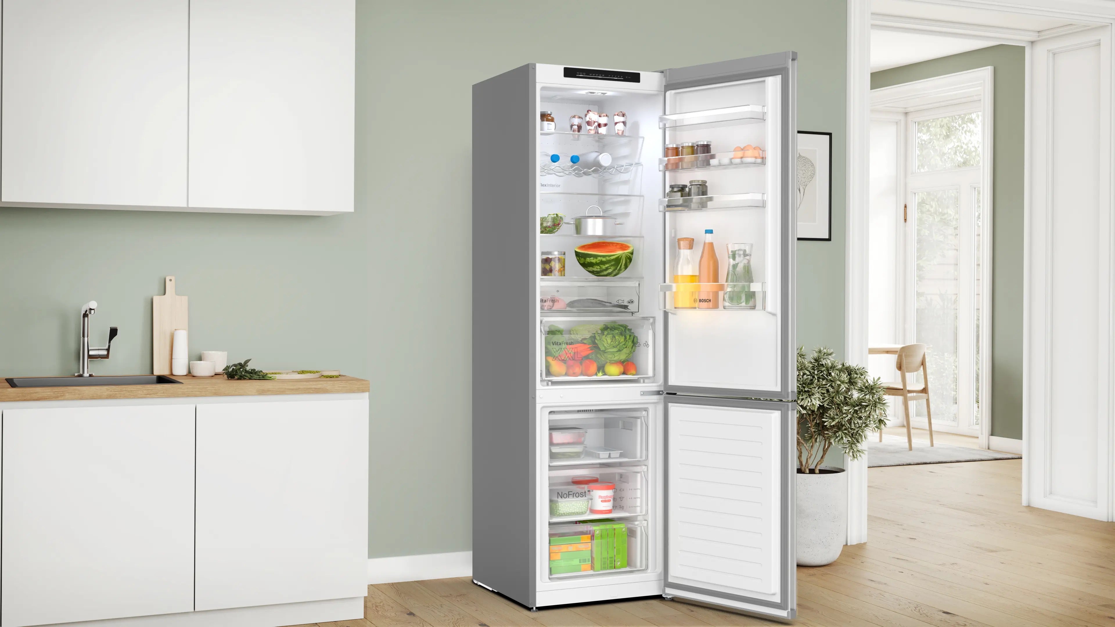 Bosch Series 4 Free-standing fridge-freezer Stainless steel look - KGN392LBFG