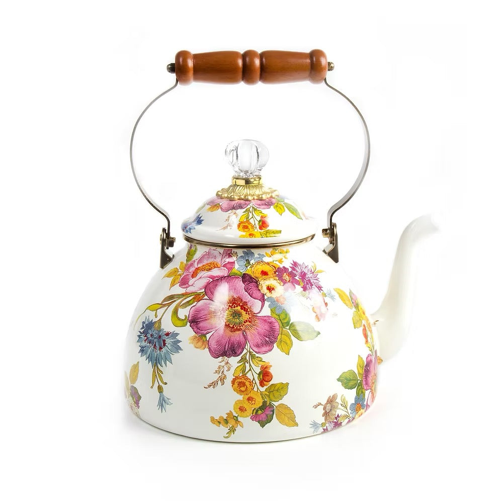 Mackenzie-Childs Flower Market Tea Kettle In White- 3 Quart