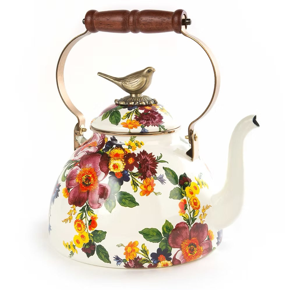 Mackenzie-Childs Flower Market 3 Qt. Tea Kettle With Bird