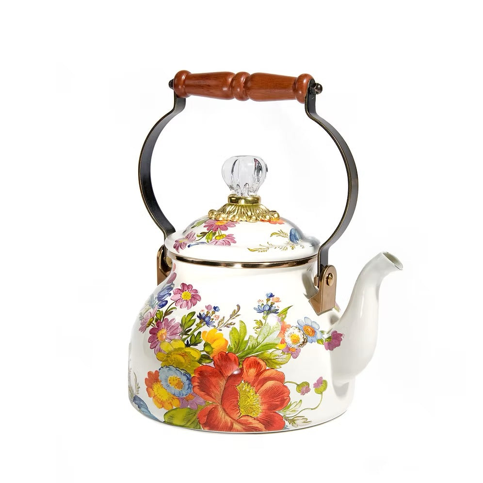 Mackenzie-Childs Flower Market Tea Kettle In White- 2 Quarts