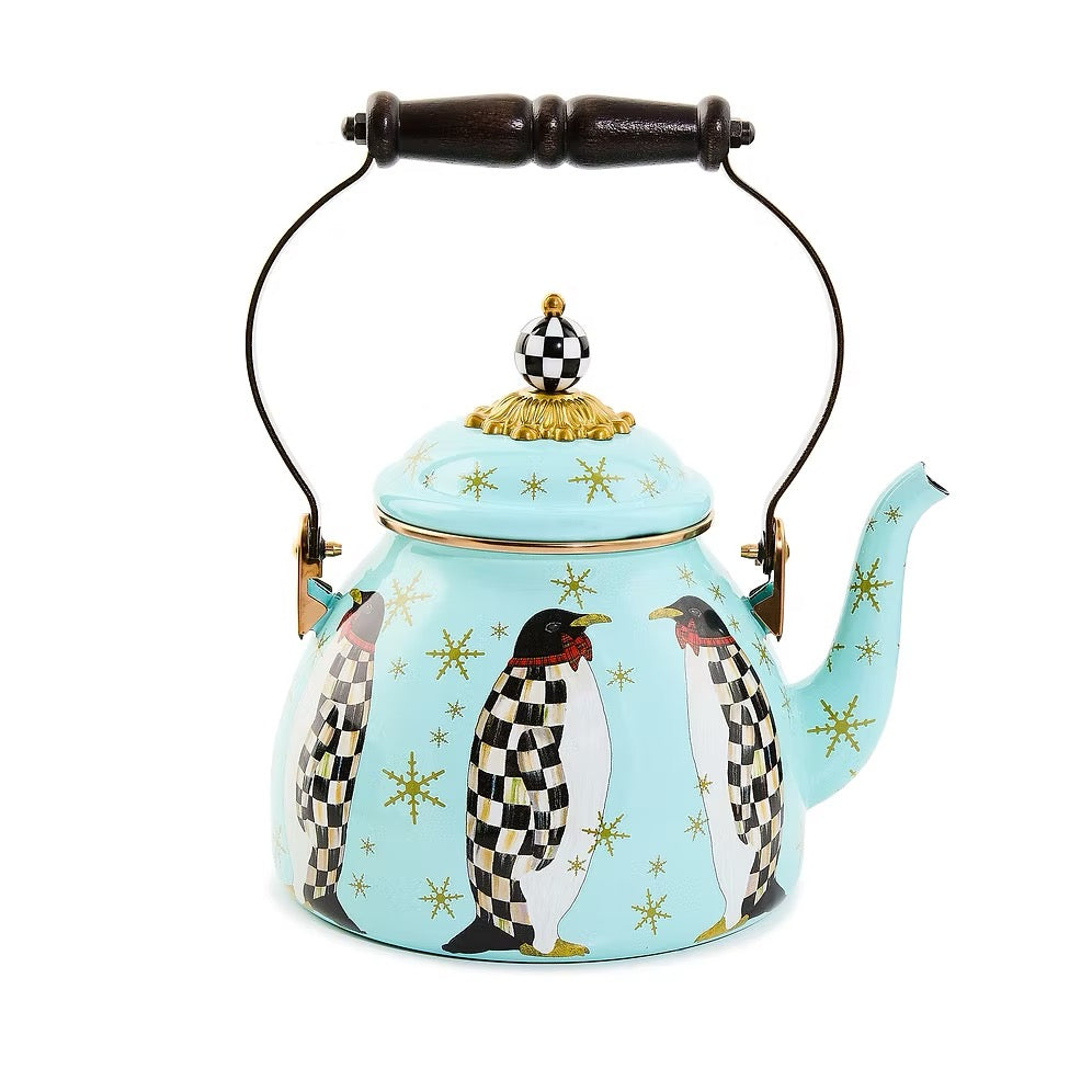 Mackenzie-Childs Penguin Parade 2 Quart Tea Kettle