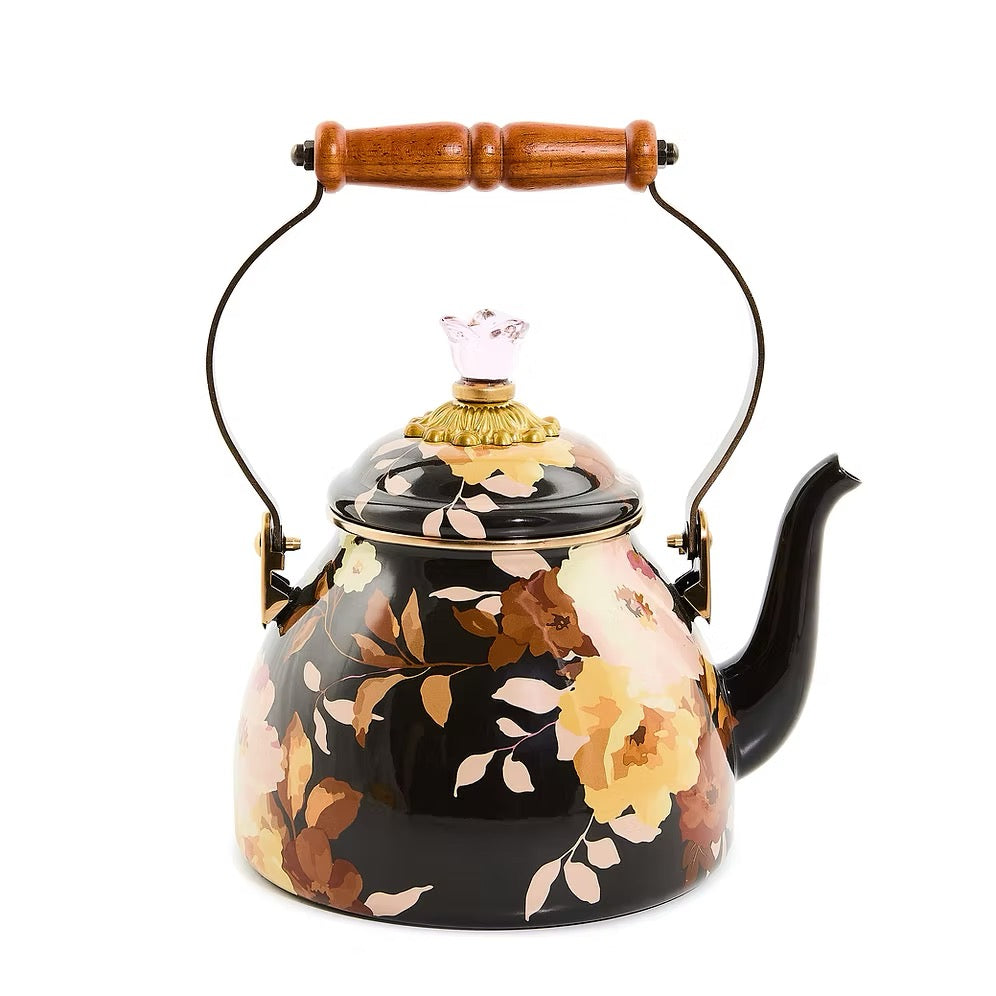 Mackenzie-Childs Wild Rose Brown 2 Quart Tea Kettle