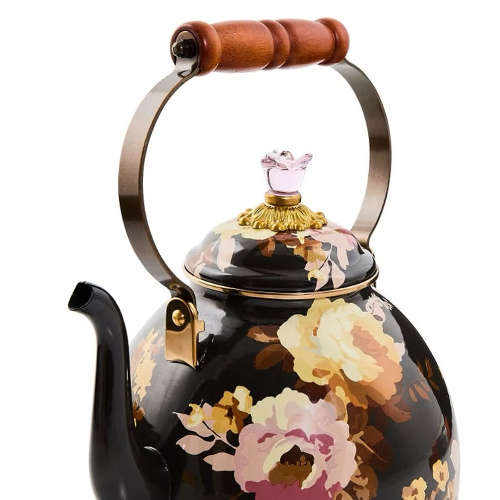 Mackenzie-Childs Wild Rose Brown 3 Quart Tea Kettle