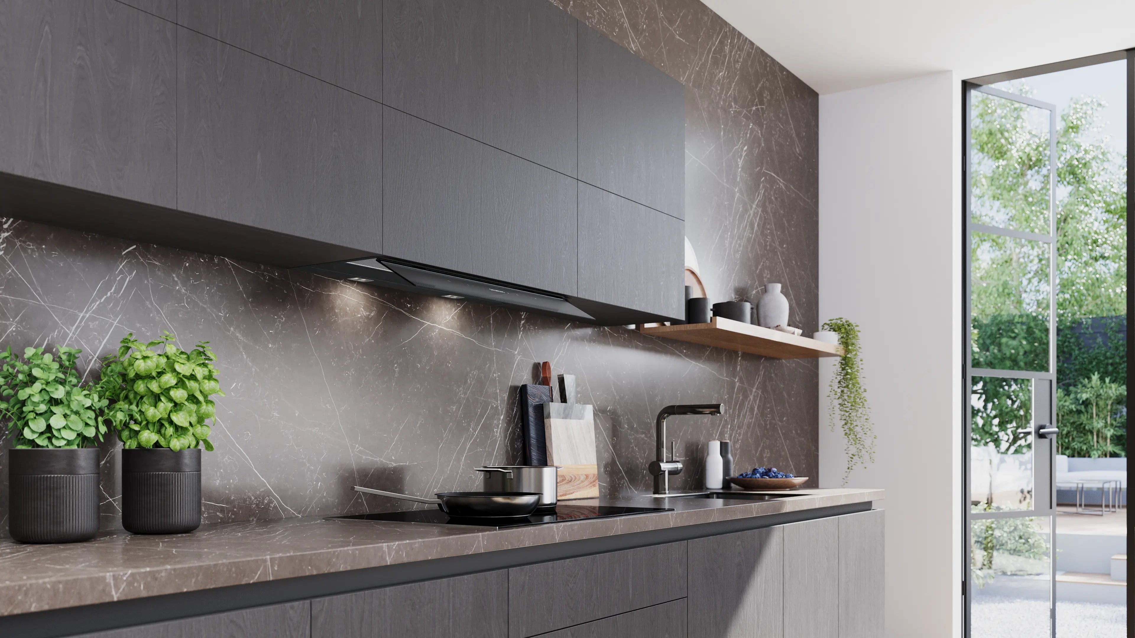 Siemens iQ700 Integrated Design Hood 80 cm clear glass black printed, Matt black - LJ88BET60B