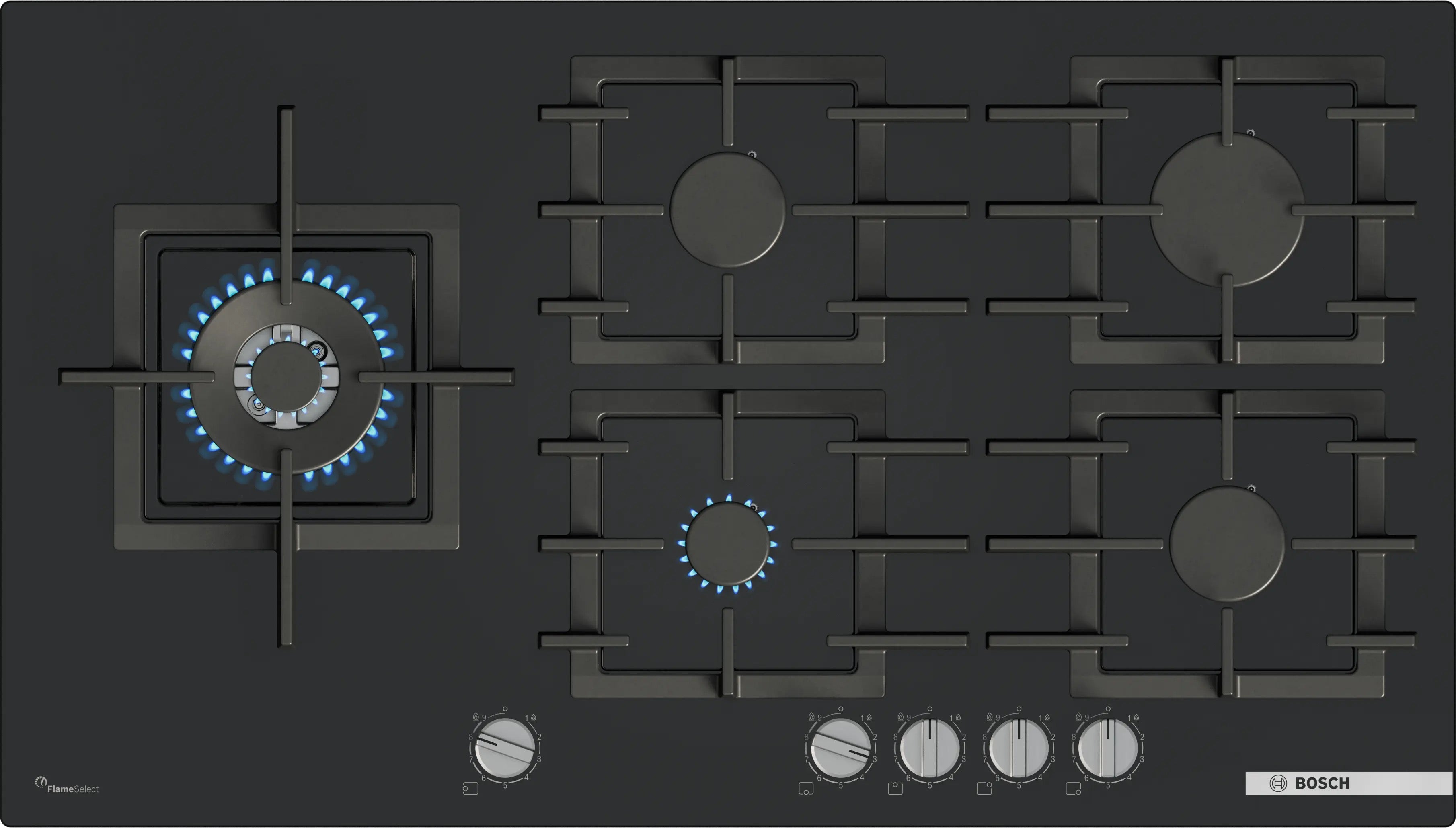 Bosch Series 6 Gas hob 90 cm Tempered glass, Black - PPM9A6I40