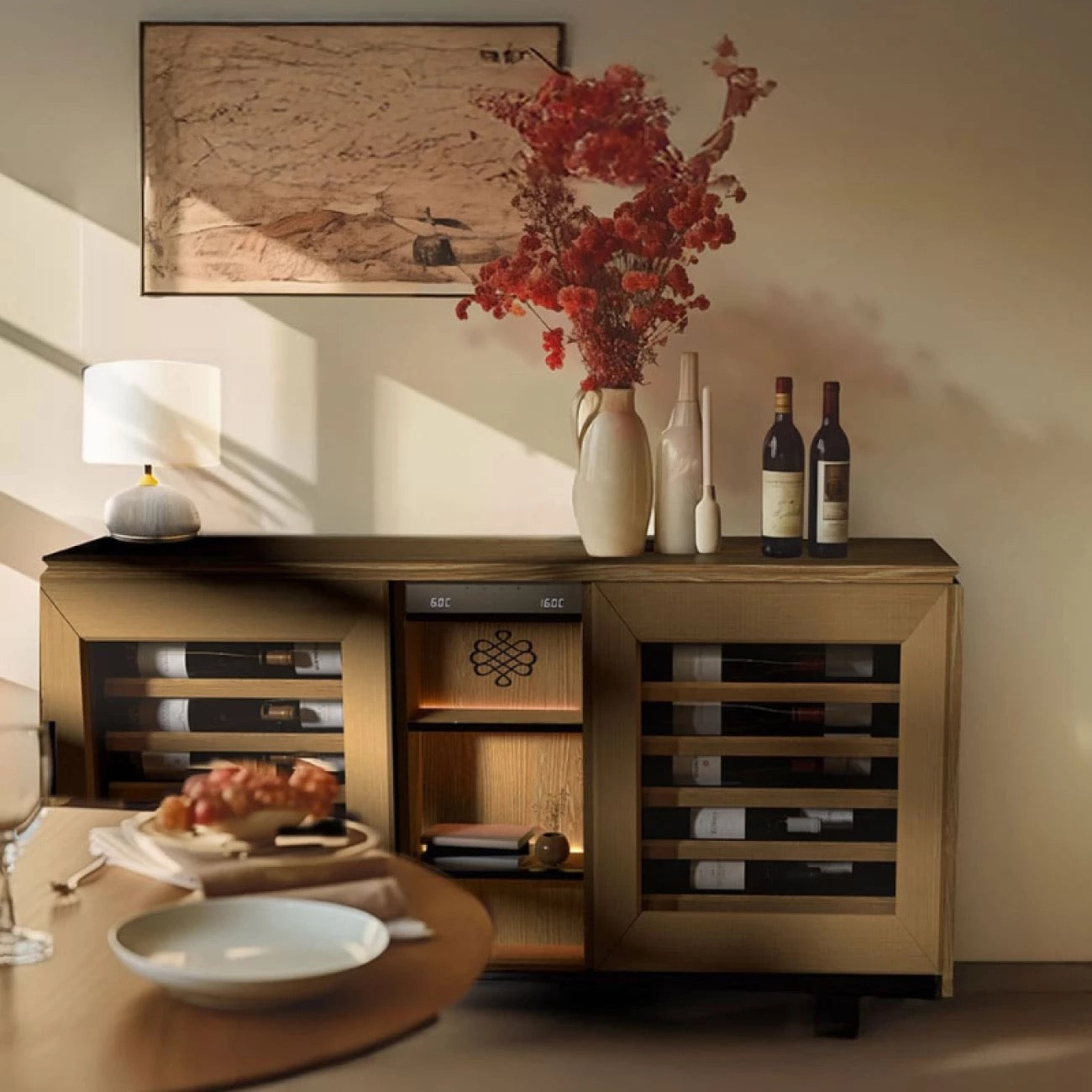 EuroCave 2-temperature sideboard wine cabinet in light oak - Harmonie