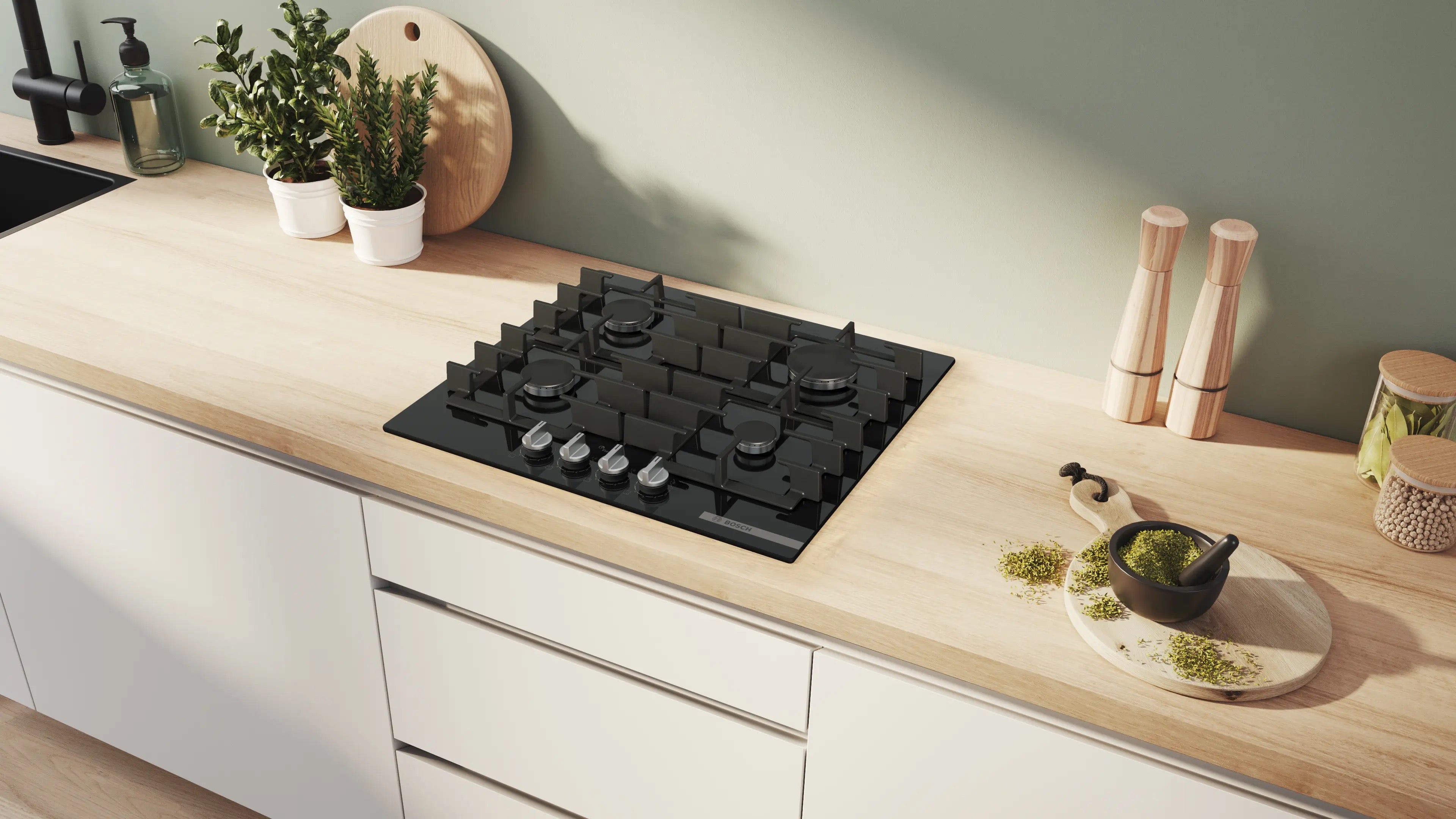 Bosch Series 6 Gas hob 60 cm Tempered glass, Black - PPP6A6I40
