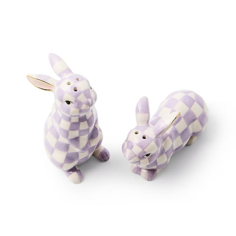 Mackenzie-Childs Violet Check Bunny Salt And Pepper Set