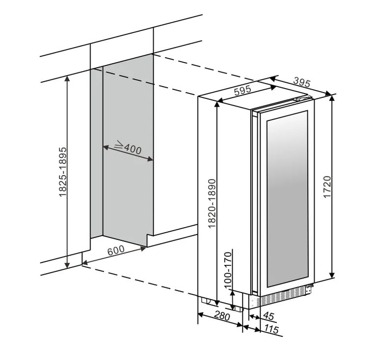 MQuvee Built-In Wine Fridge - WineCave 182 Slim  - Push-Pull