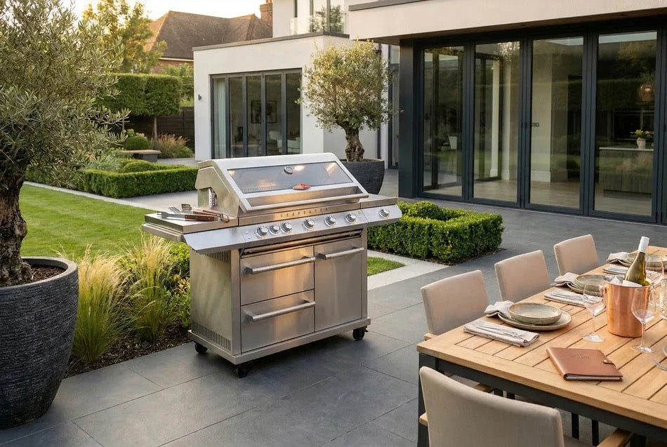 BeefEater 7000 Series Premium 5 Burner BBQ & Side Burner Trolley
