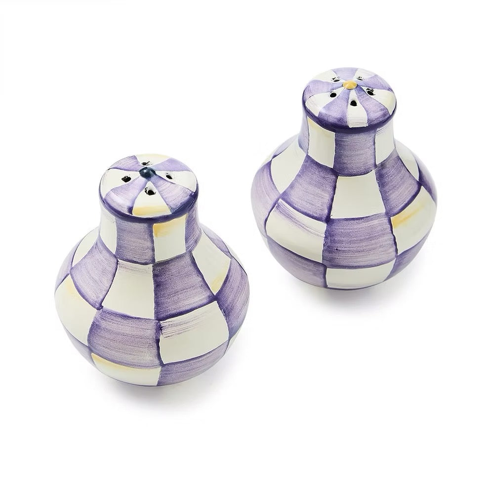 Mackenzie-Childs Violet Check Salt & Pepper Shakers