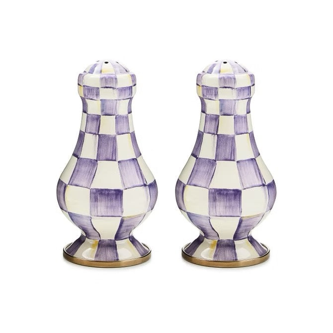 Mackenzie-Childs Violet Check Large Salt & Pepper Shakers