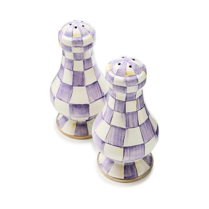 Mackenzie-Childs Violet Check Large Salt & Pepper Shakers