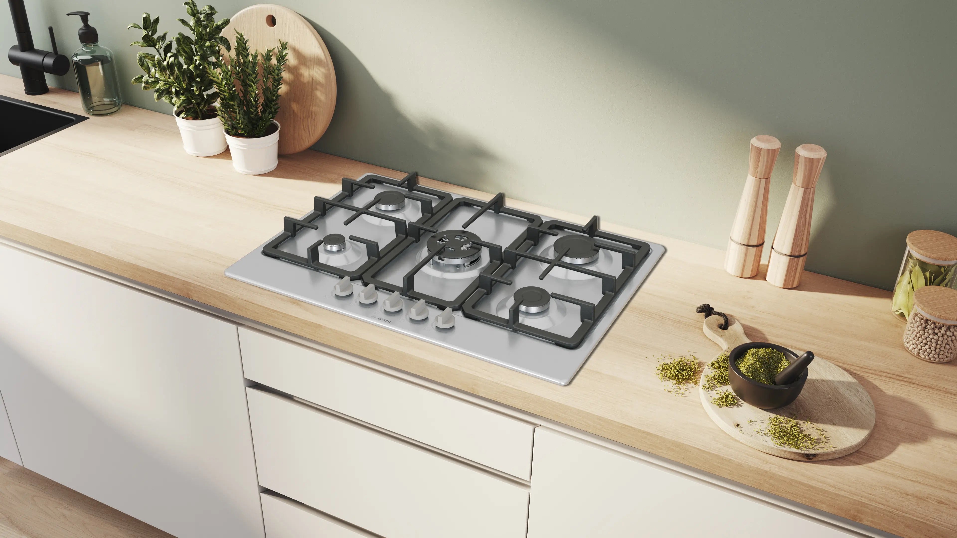 Bosch Series 4 Gas hob 75 cm Stainless steel - PGQ7B5K90
