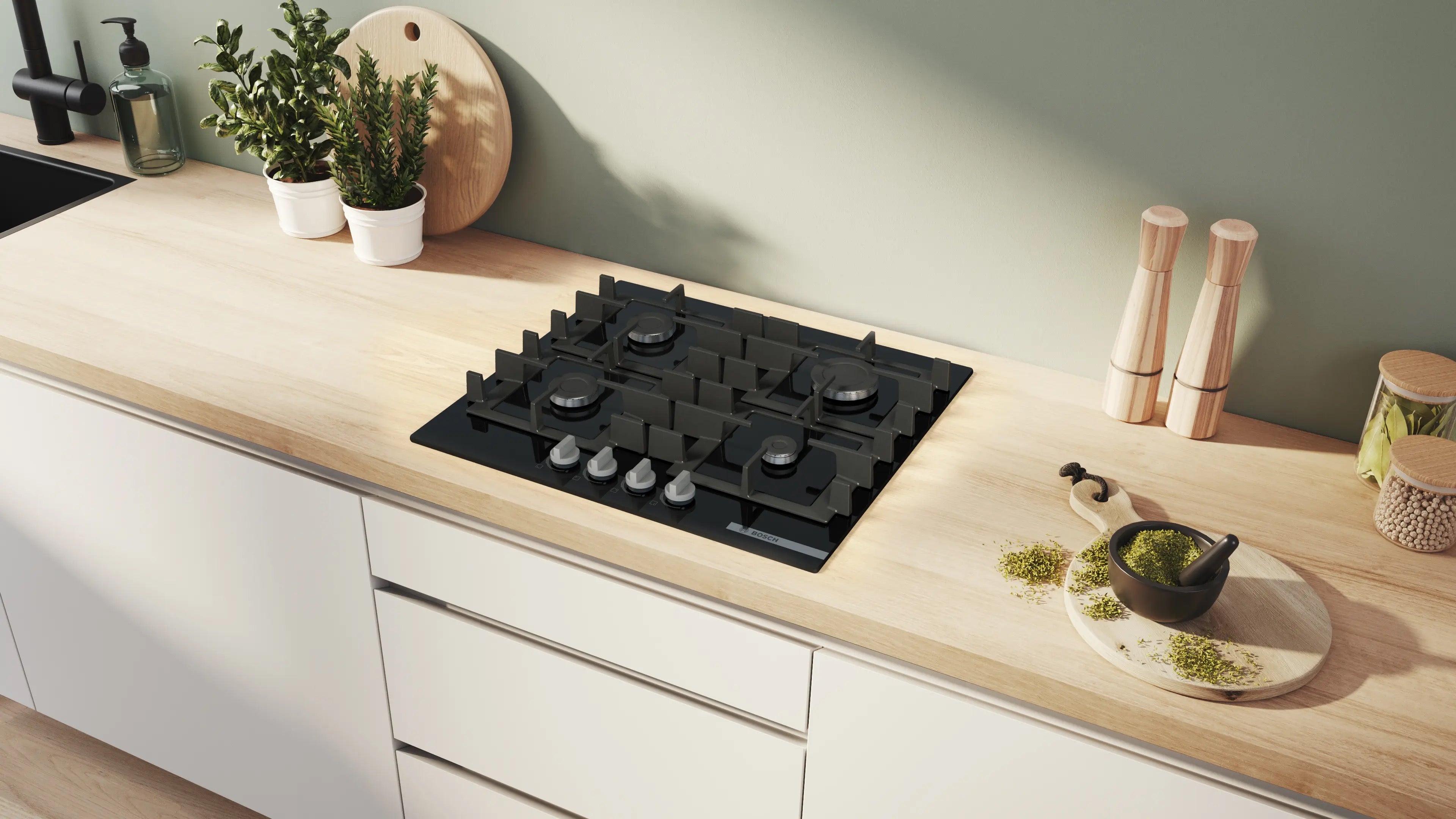 Bosch Series 4 Gas hob 60 cm Tempered glass, Black - PNP6B6K40