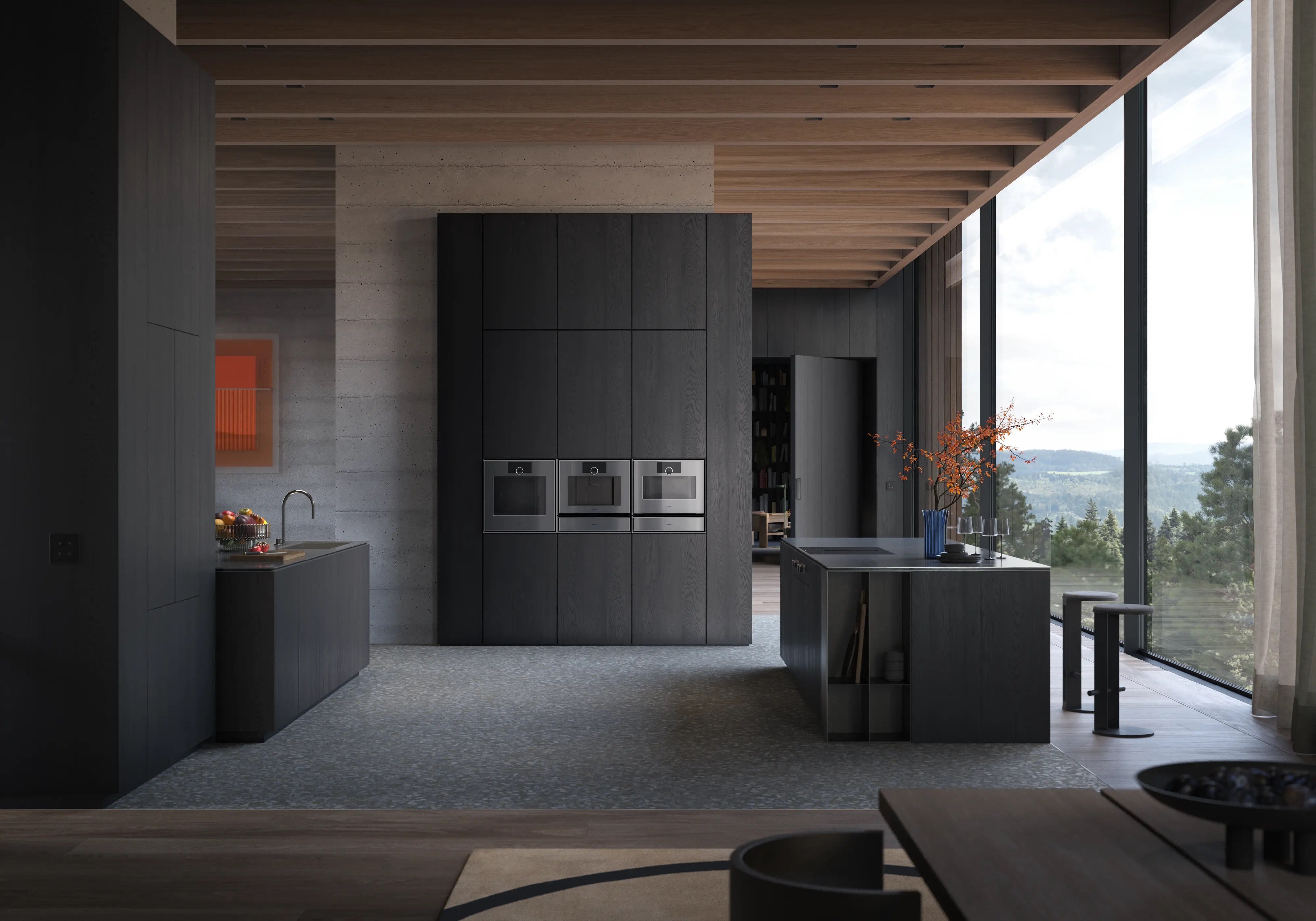 Gaggenau Expressive series fully automatic coffee machine 60 x 45 cm stainless steel behind smoked glass