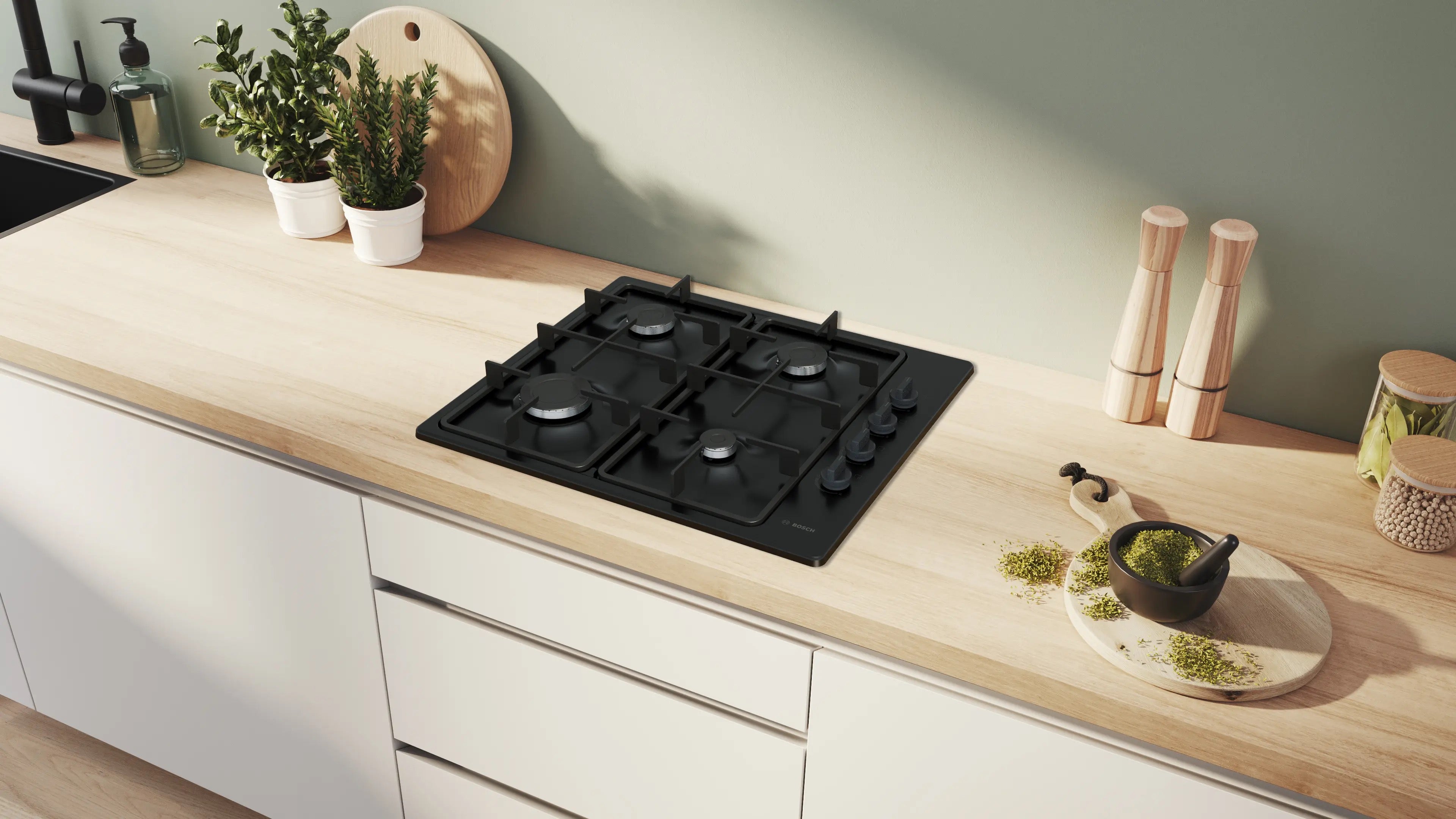 Bosch Series 2 Gas hob 60 cm Enamel, Black - PBP6B6K60