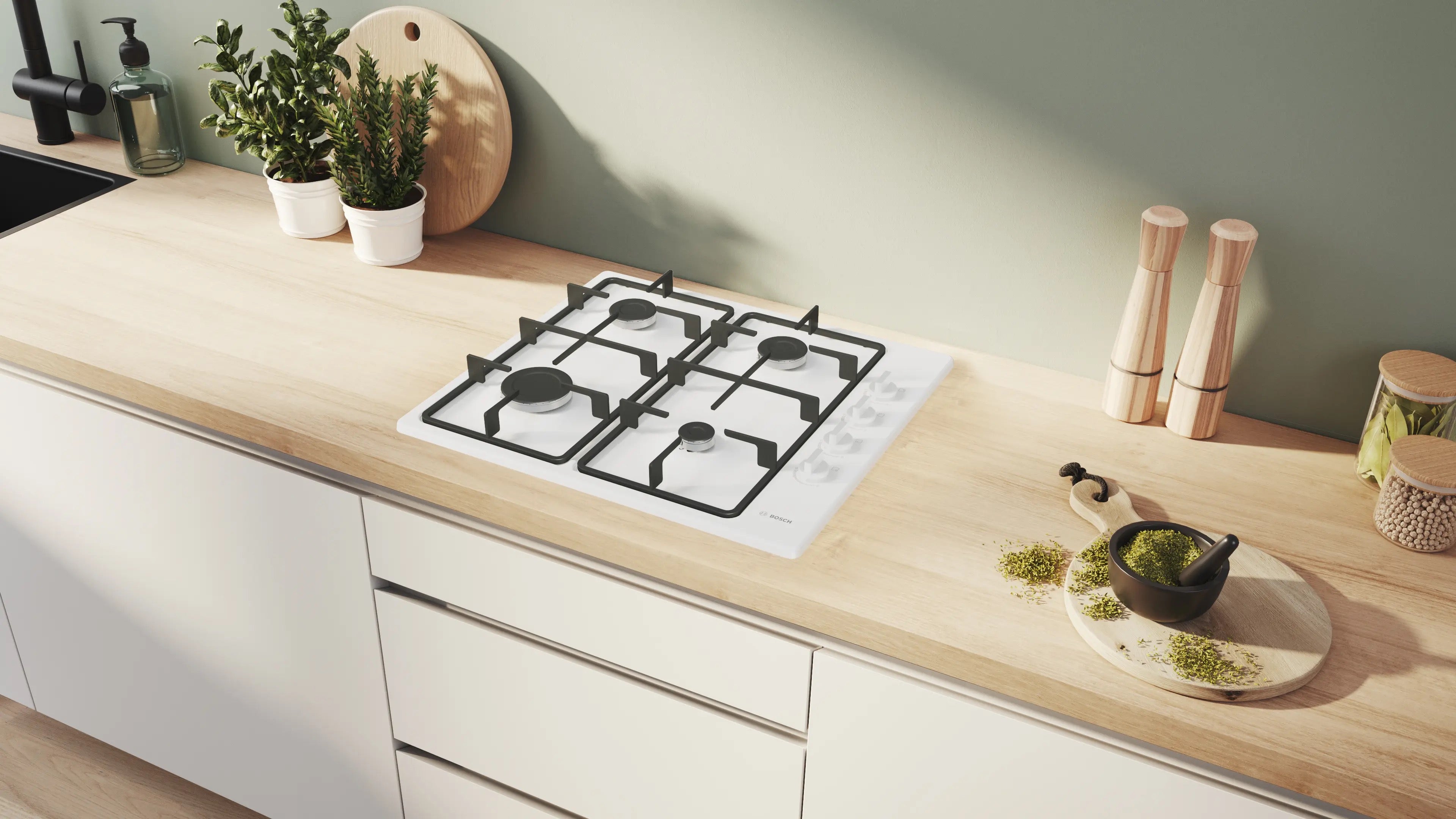 Bosch Series 2 Gas hob 60 cm Enamel, White - PBP6B2K60