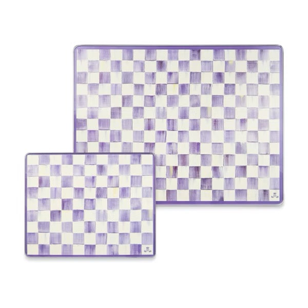 Mackenzie-Childs Violet Check Glass Cutting Boards, Set Of 2