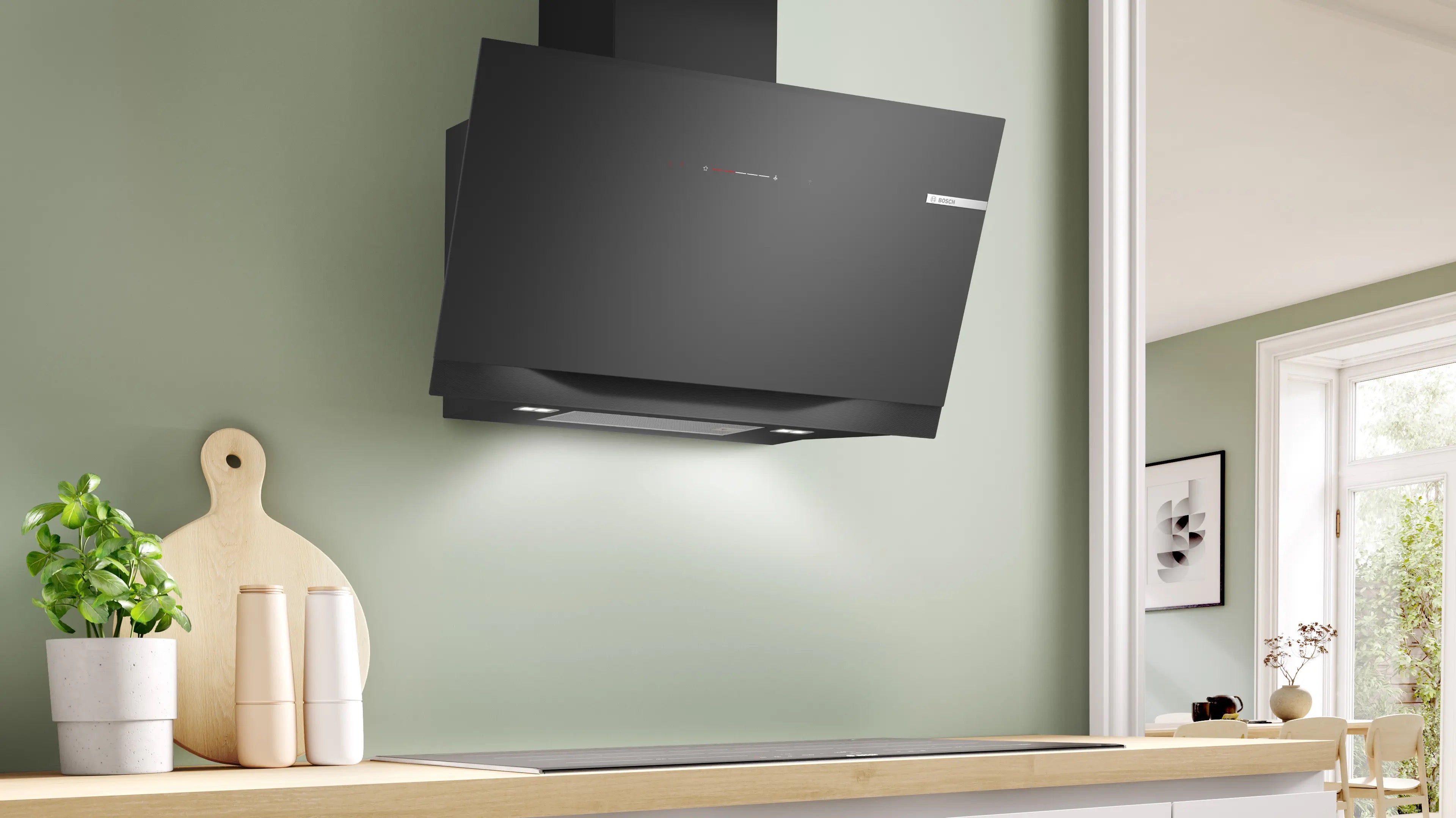 Bosch Series 8 Wall-mounted cooker hood 90 cm clear glass black printed, Black - DWK91LT60B