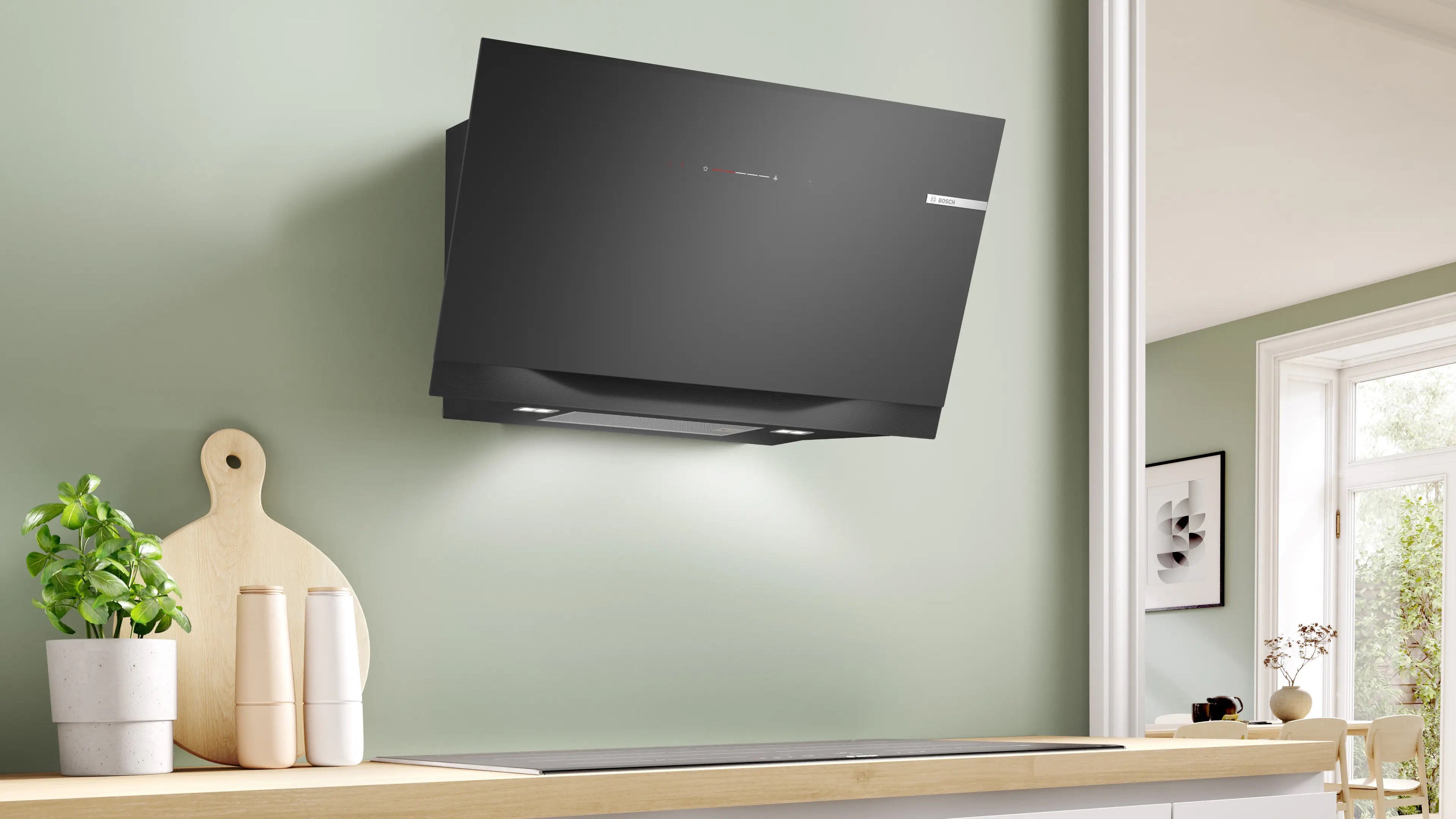 Bosch Series 8 Wall-mounted cooker hood 90 cm clear glass black printed, Black - DWK91LT60B