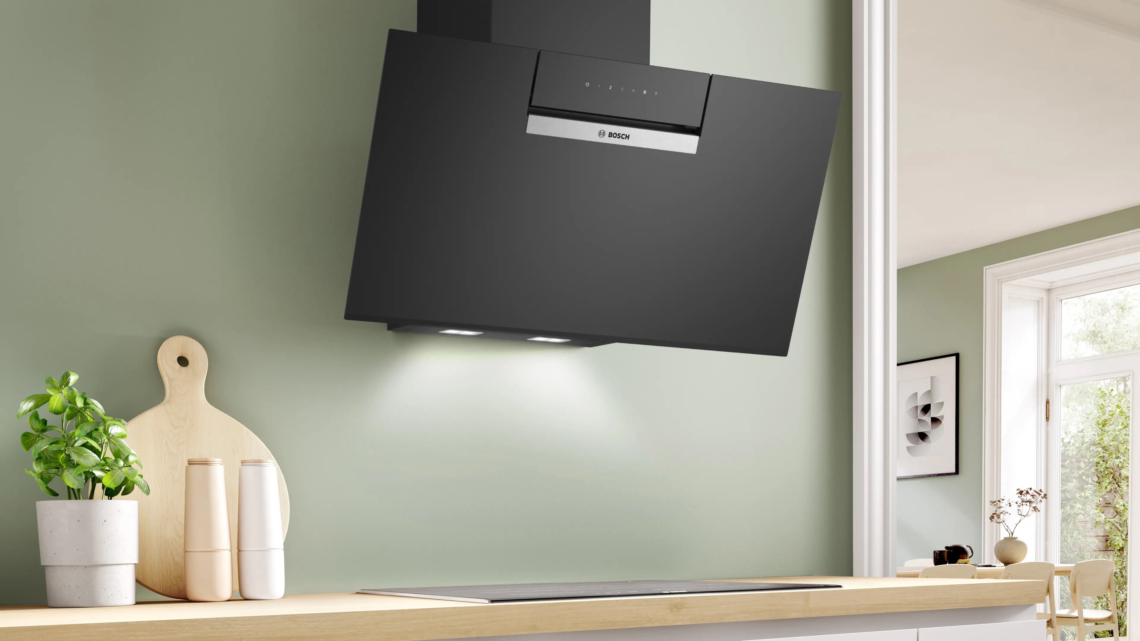 Bosch Series 4 Wall-mounted cooker hood 80 cm clear glass black printed, Black - DWK87FN60B