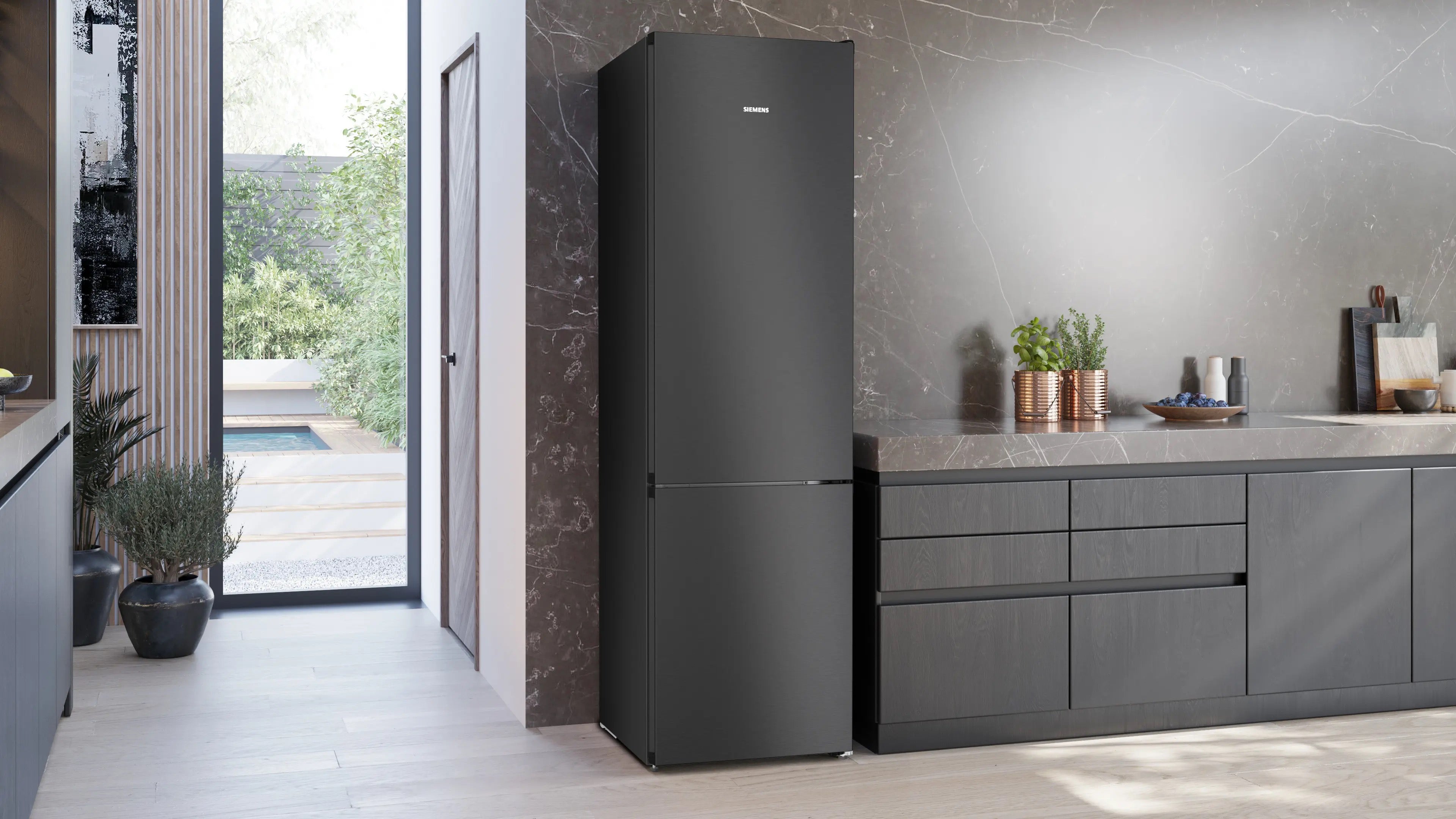 Siemens iQ300 Free-standing fridge-freezer with freezer at bottom 203 x 60 cm Brushed black steel antiFingerprint - KG39NVXBG