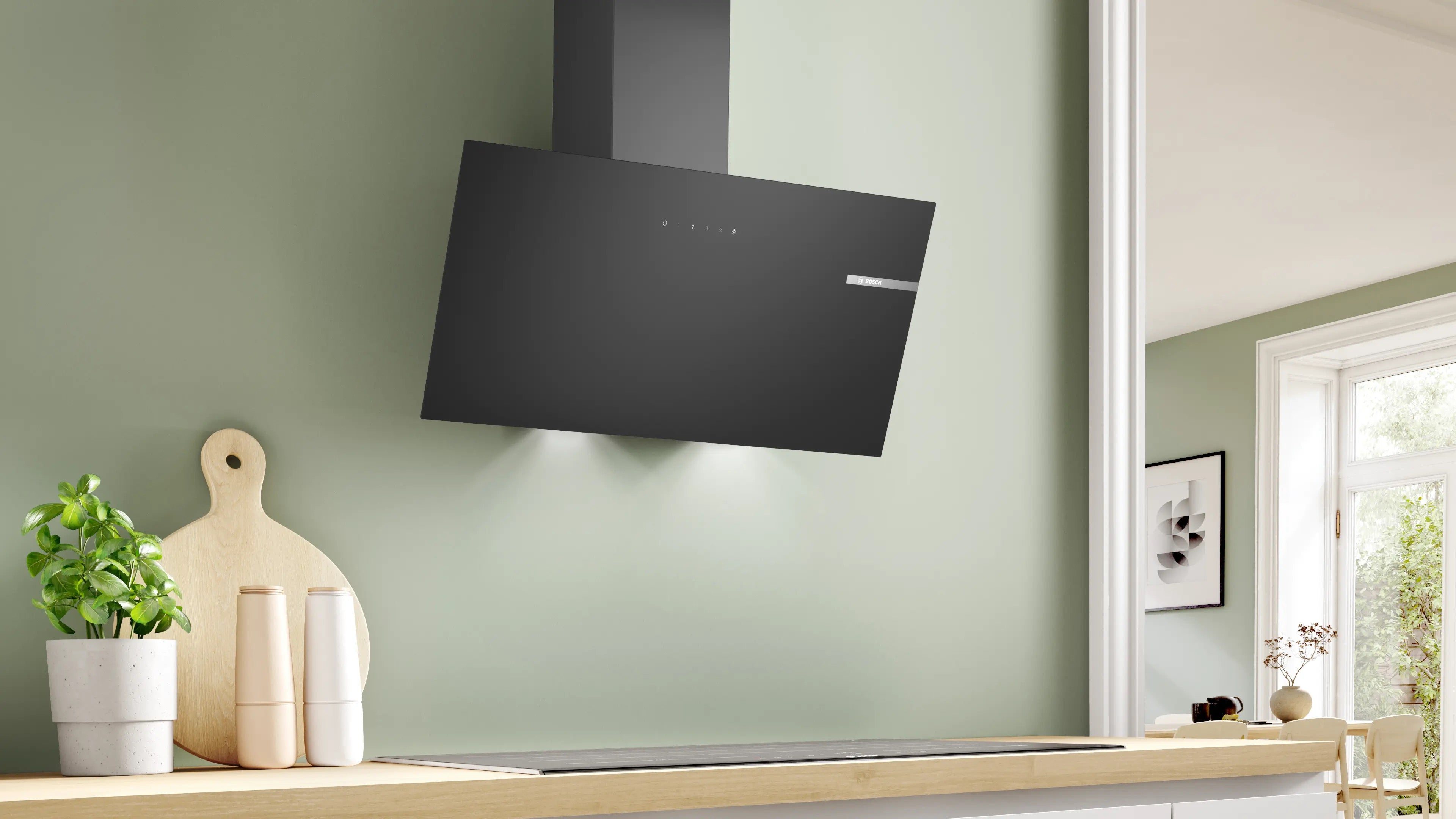 Bosch Series 2 Wall-mounted cooker hood 80 cm clear glass black printed, Black - DWK85DK60B