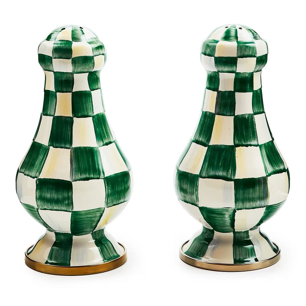 Mackenzie-Childs Emerald Check Large Salt & Pepper Shakers