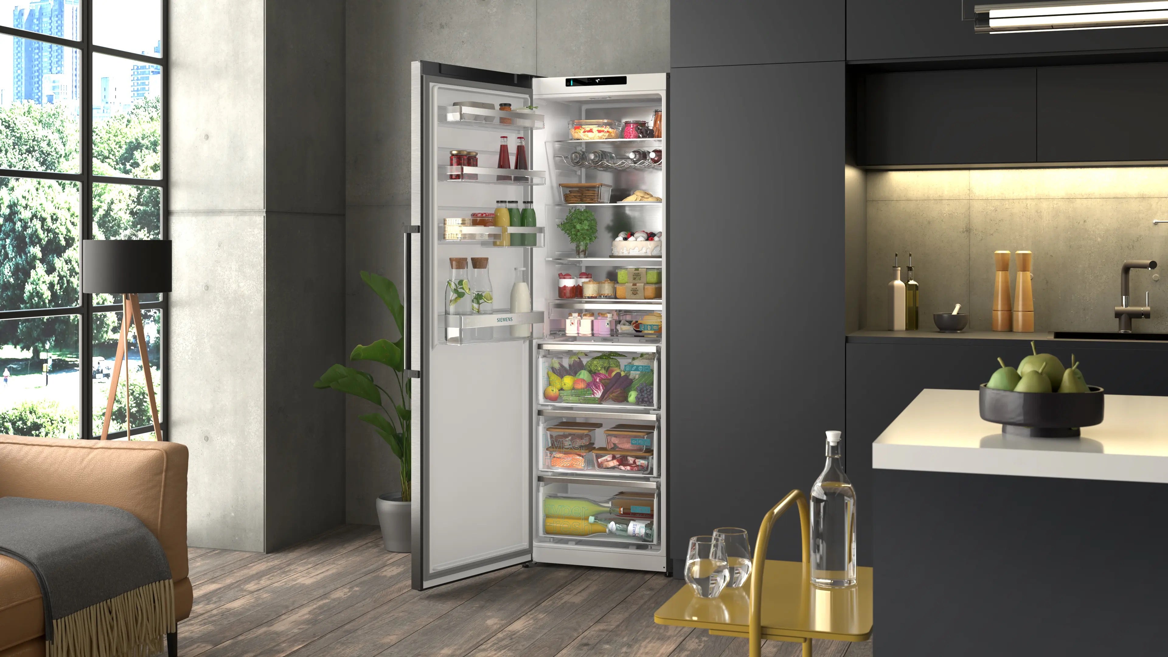 Siemens iQ500 Free-standing fridge 186.2 x 59.5 cm Brushed black steel antiFingerprint - KS36NAXCG