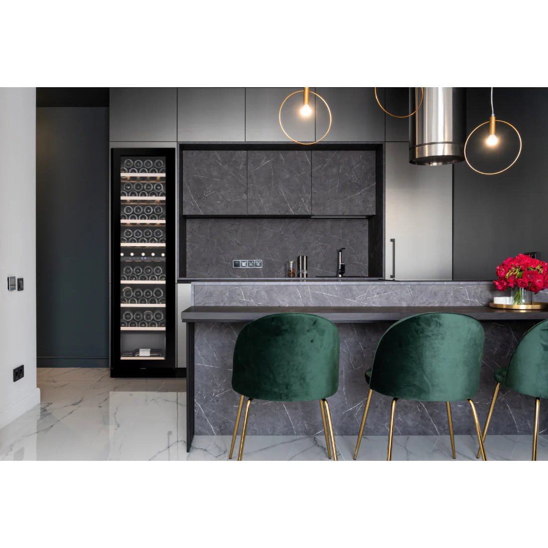 CELLA - 73 bottle Single Zone Wine Cooler - Shallow Depth - W82S-BLACK