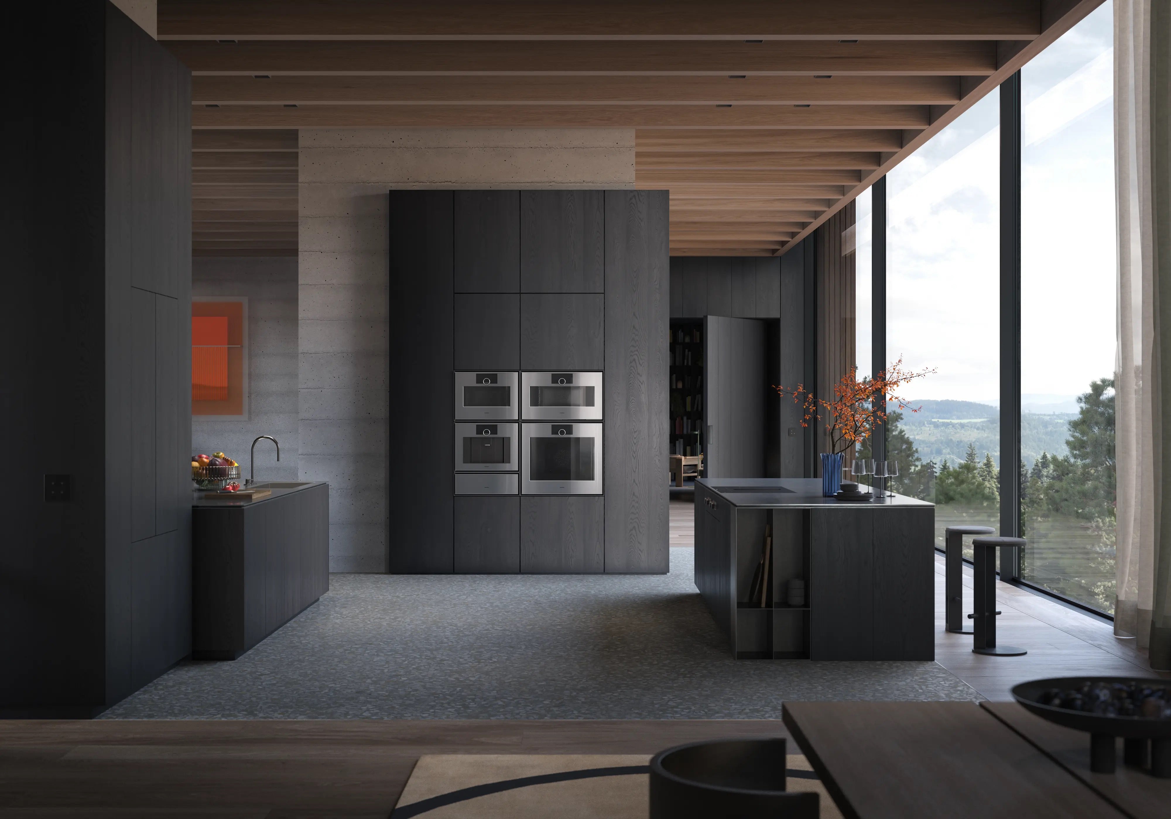 Gaggenau Expressive series fully automatic coffee machine 60 x 45 cm stainless steel behind smoked glass