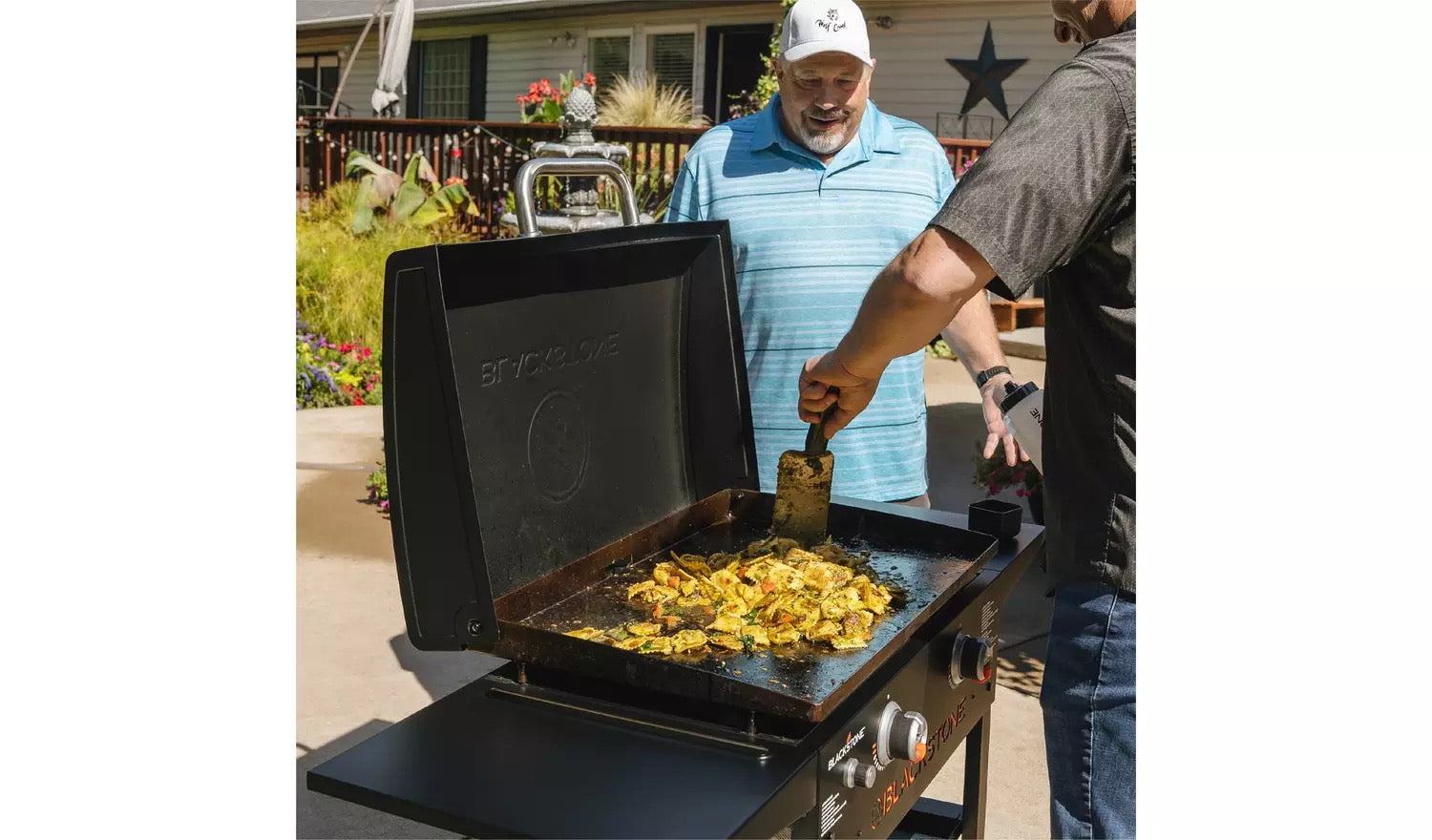 Blackstone 28 Inch Iron Forged Blackout Gas Griddle Cooking Station With Hood