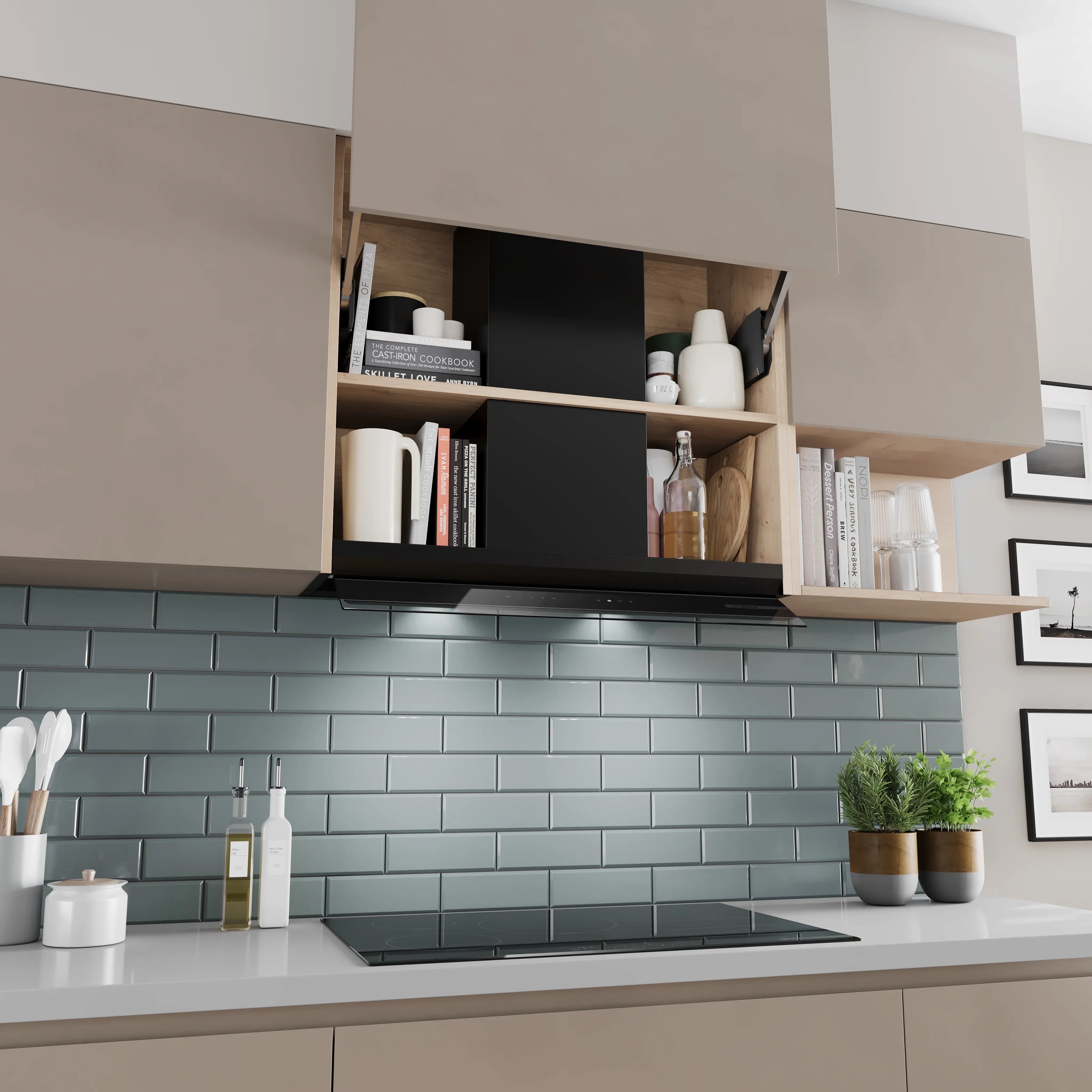 Bosch Series 6 Integrated Design Hood 90 cm clear glass black printed, Matt black - DBB97DP60B