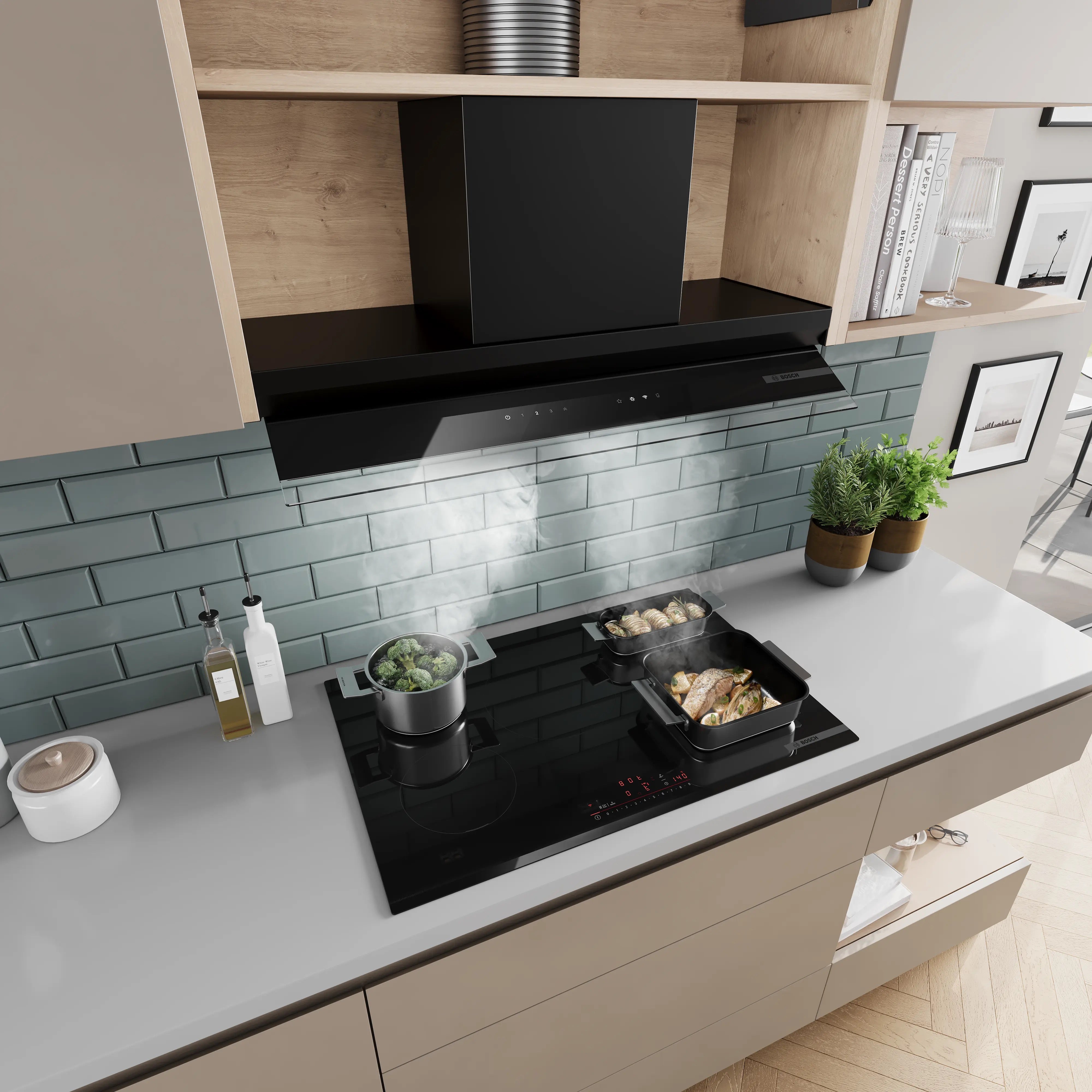 Bosch Series 6 Integrated Design Hood 90 cm clear glass black printed, Matt black - DBB97DP60B