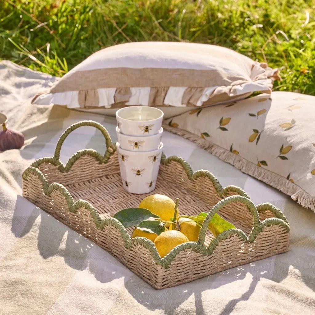 Sophie Allport Scalloped Green Edge Tray
