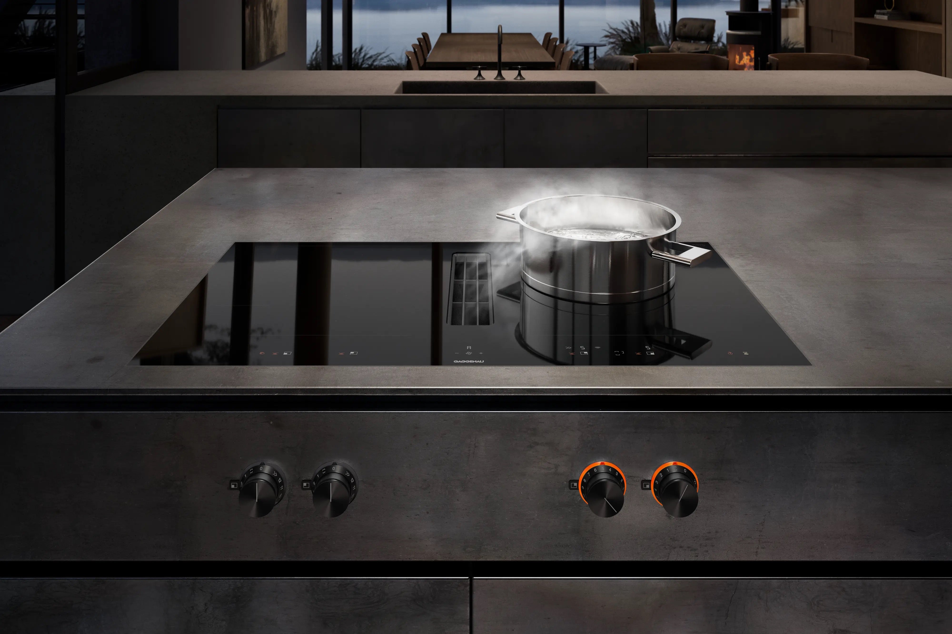 Gaggenau 90CM VENTING COOKTOP 400 series, 2 flex extended zones, front knobs, FRAMESS FOR FLUSH INSTALLATION, HC Ready WITHOUT CONTROL KNOBS