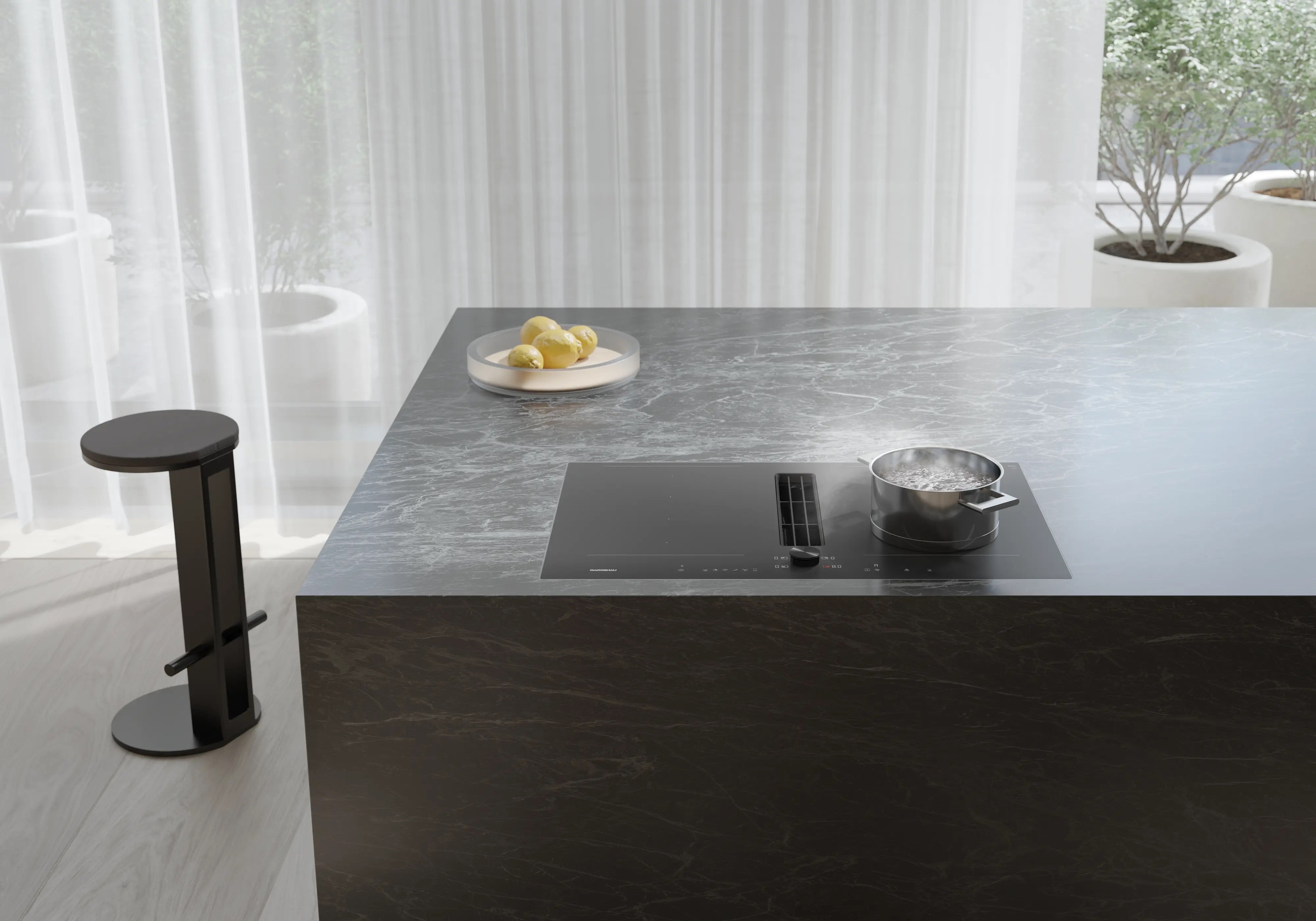 Gaggenau 200 series Flex induction cooktop with integrated ventilation system 80 cm matte finish