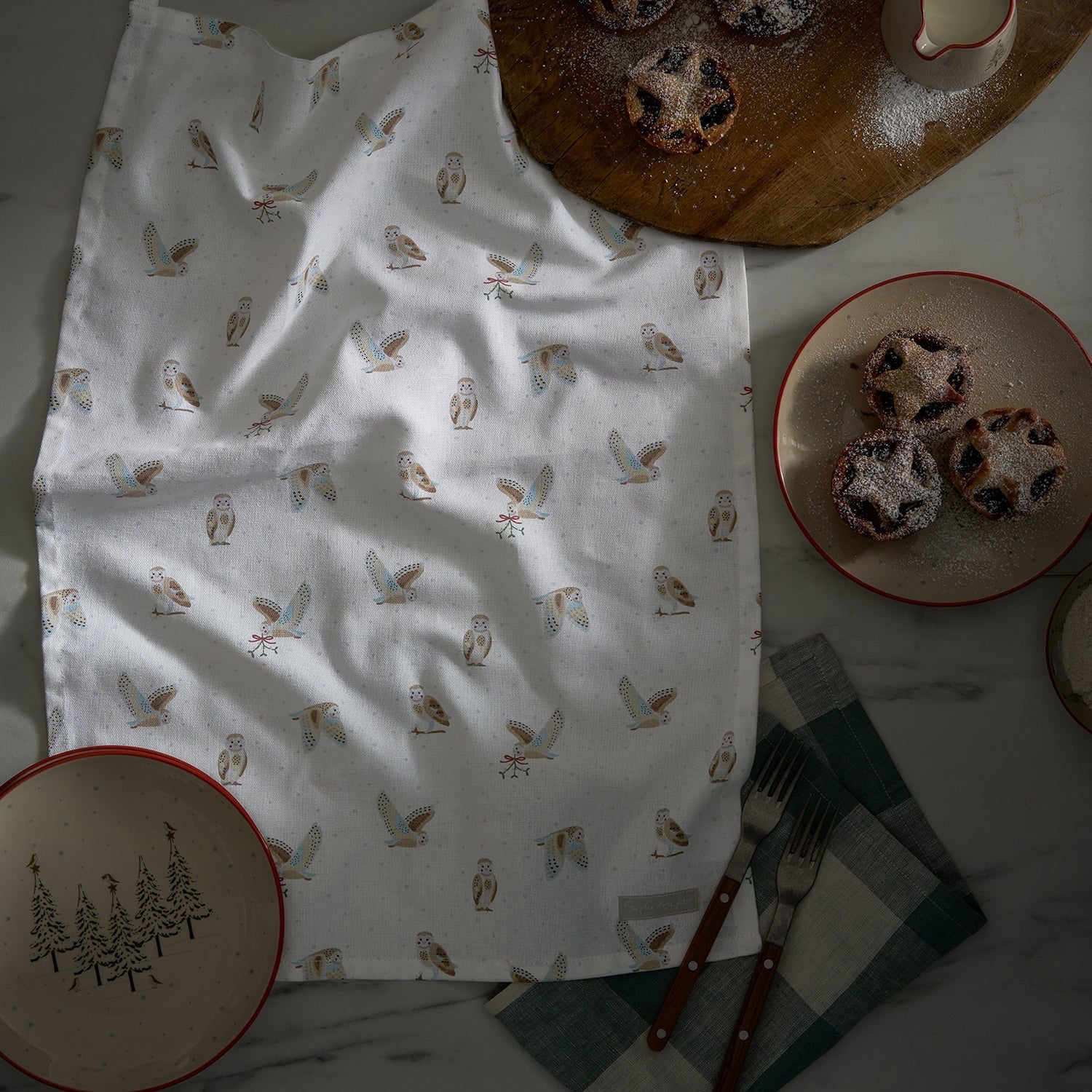 Sophie Allport Snowy Owls Tea Towel