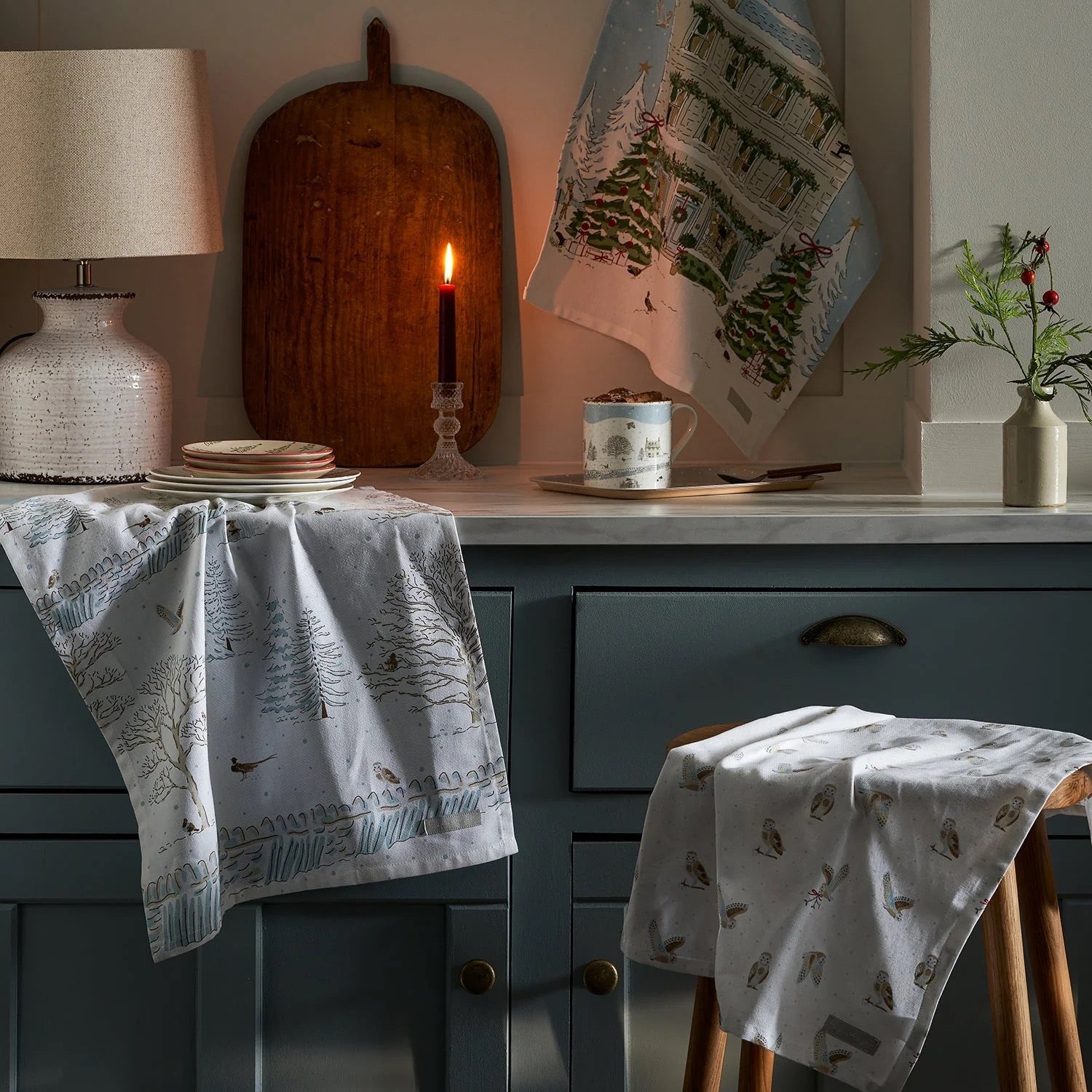 Sophie Allport Snowy Owls Tea Towel