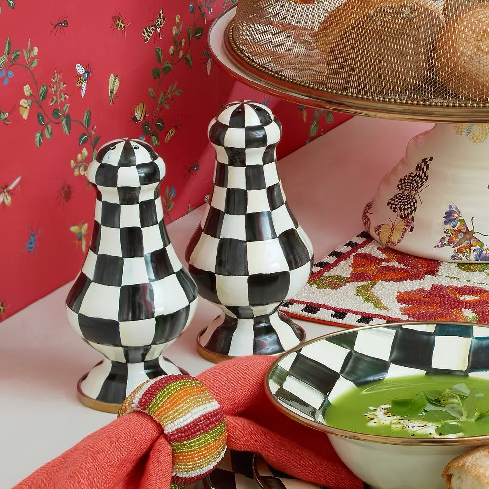 Mackenzie-Childs Courtly Check Enamel Large Salt & Pepper Shakers